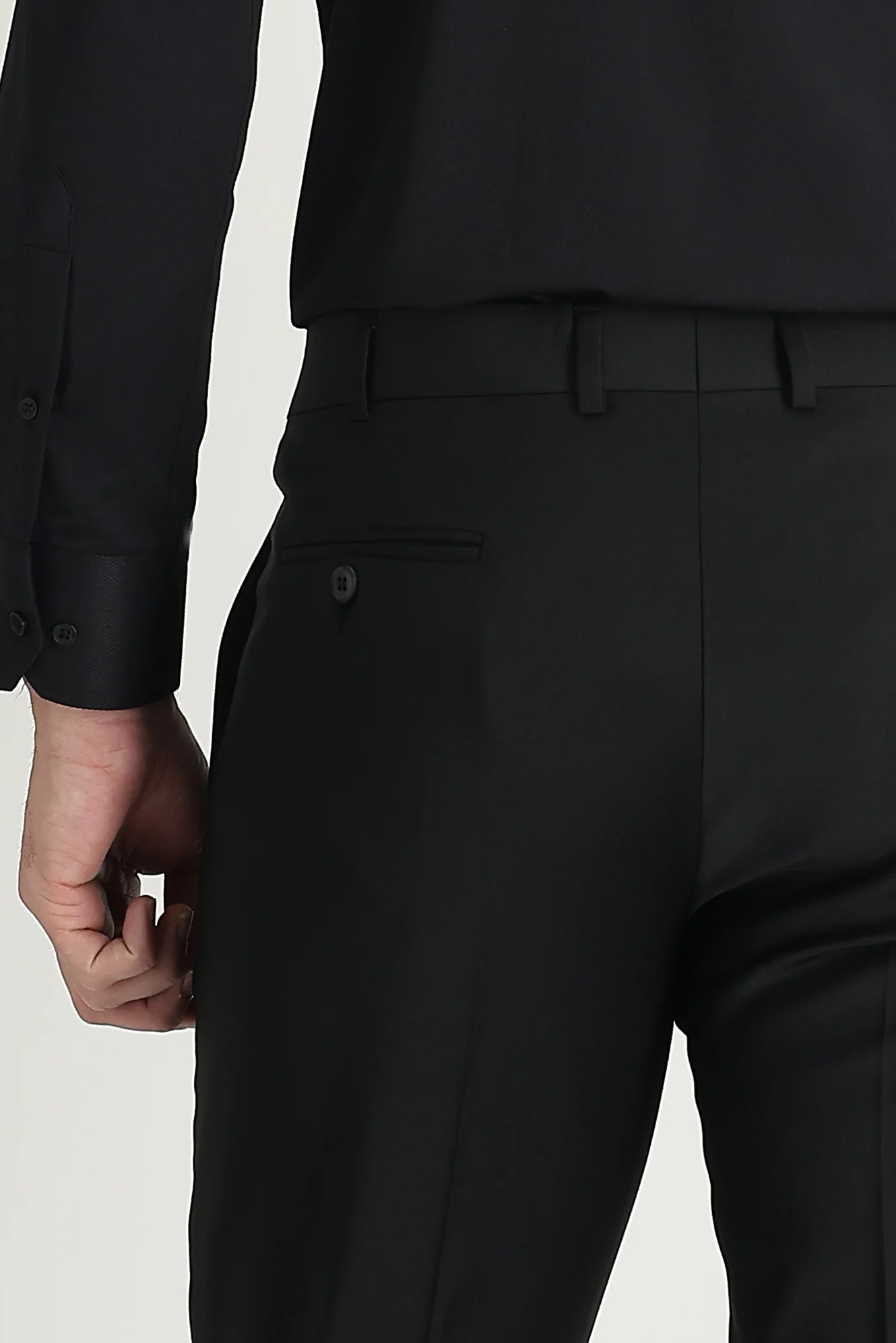 Siyah 4 Drop Relaxed Fit Rahat Kesim Yünlü Klasik Kumaş Pantolon - Image 4