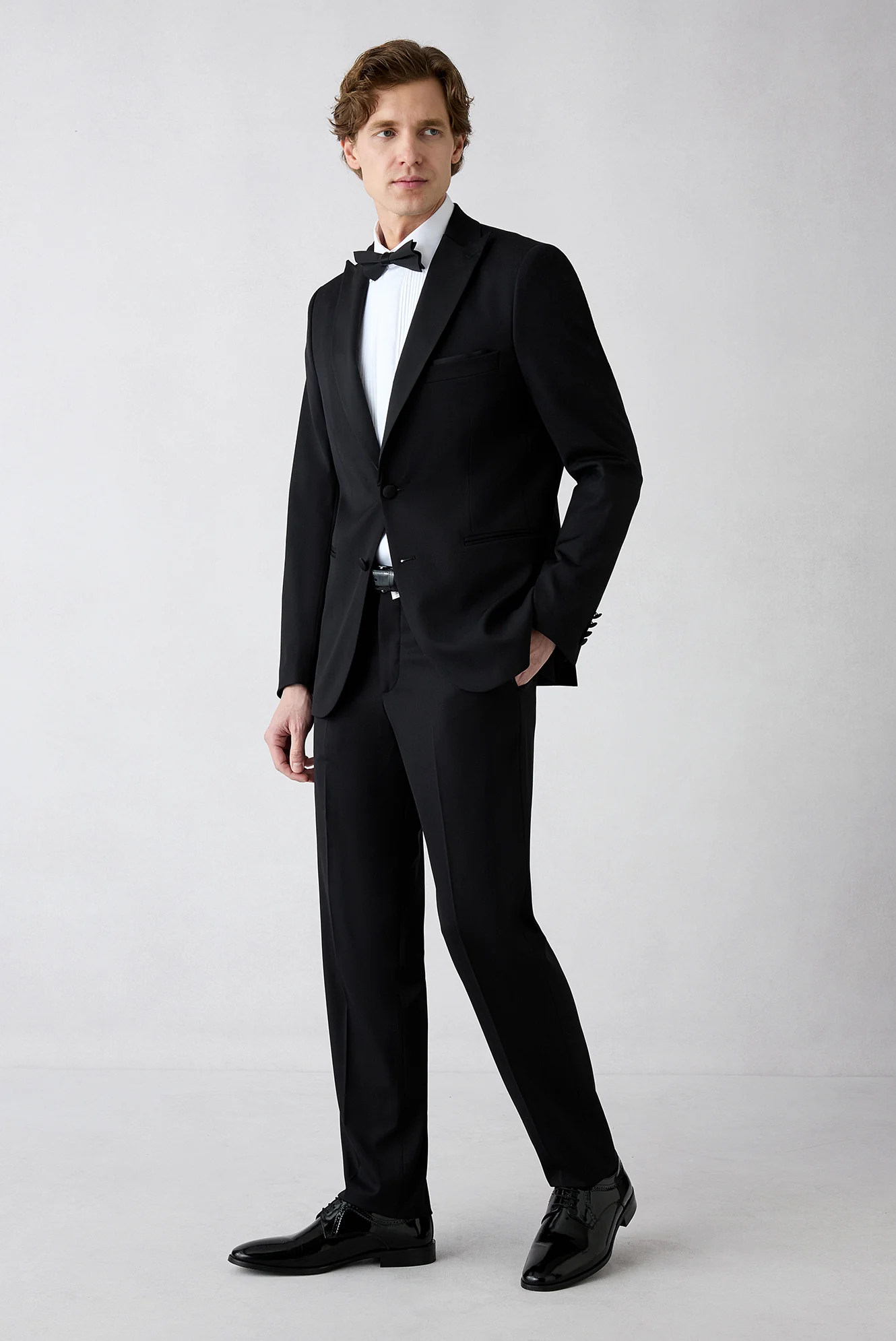 Siyah 7 Drop Slim Fit Dar Kesim Sivri Yaka Smokin & Damatlık - Image 8