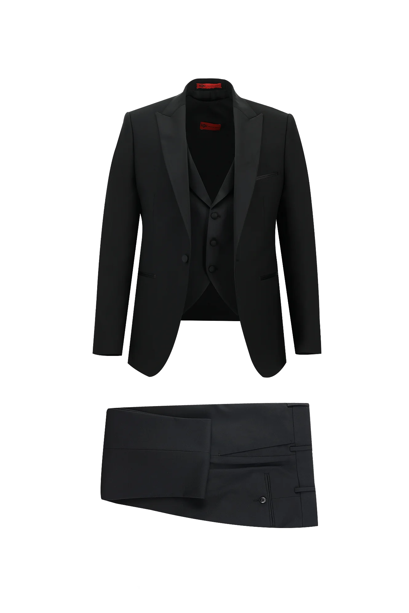 Siyah 7 Drop Slim Fit Dar Kesim Sivri Yaka Smokin & Damatlık