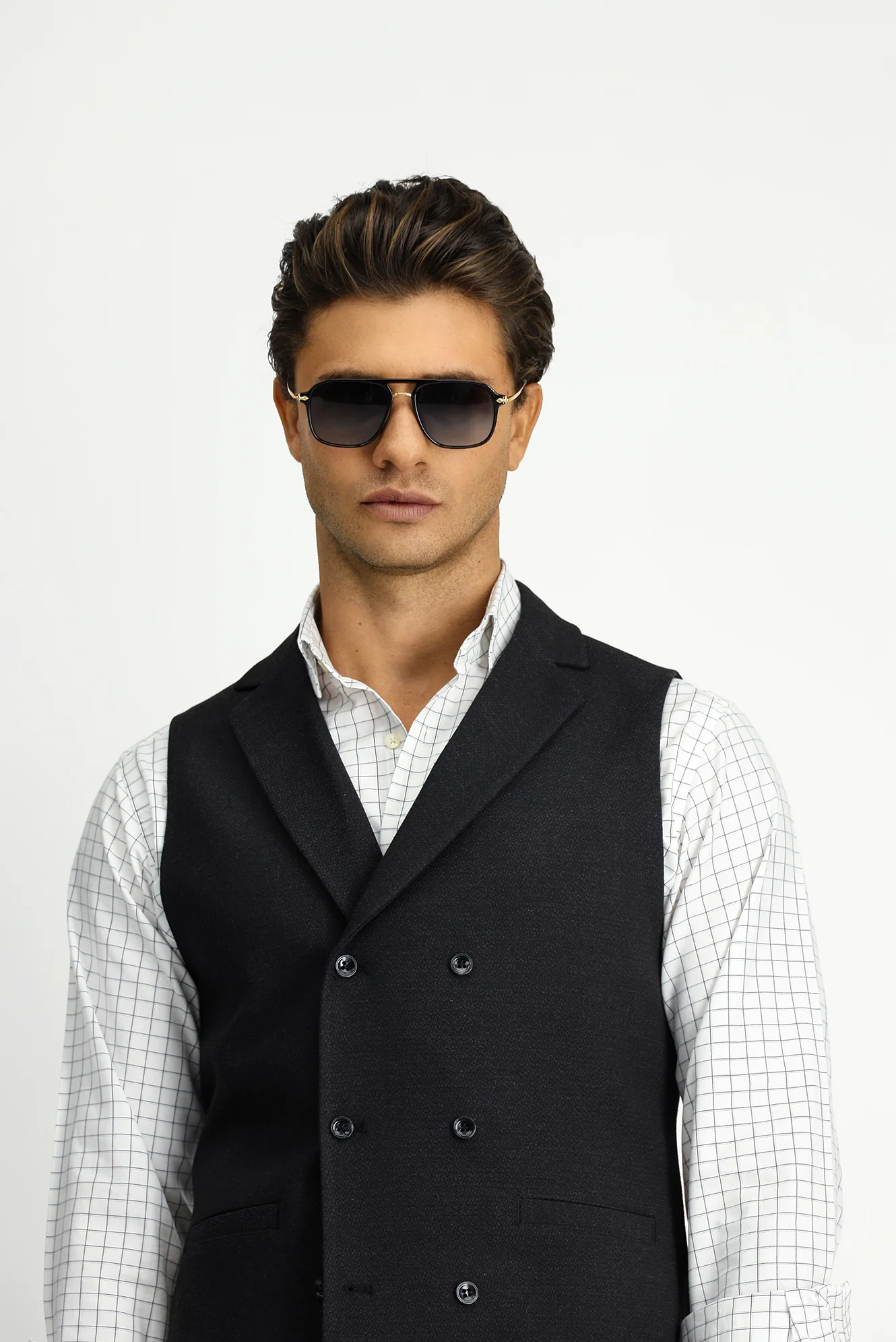 Siyah Slim Fit Dar Kesim Desenli Klasik Kruvaze Yelek - Image 4