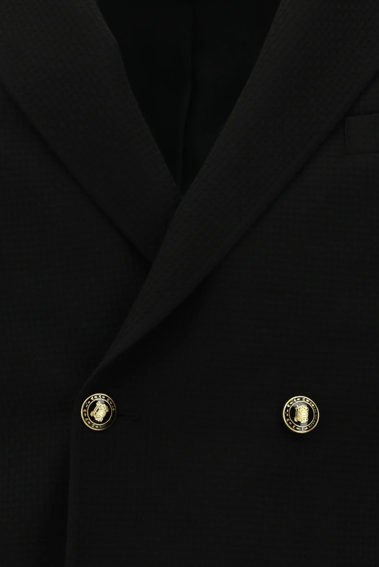 Siyah 7 Drop Slim Fit Dar Kesim Desenli Kruvaze Ceket - Image 3