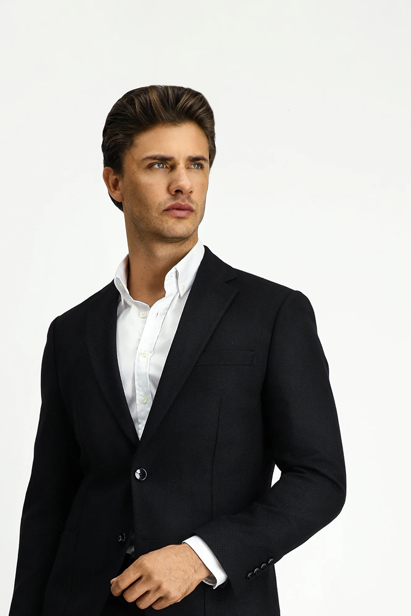 Siyah 7 Drop Slim Fit Dar Kesim Desenli Spor Yünlü Ceket - Image 3