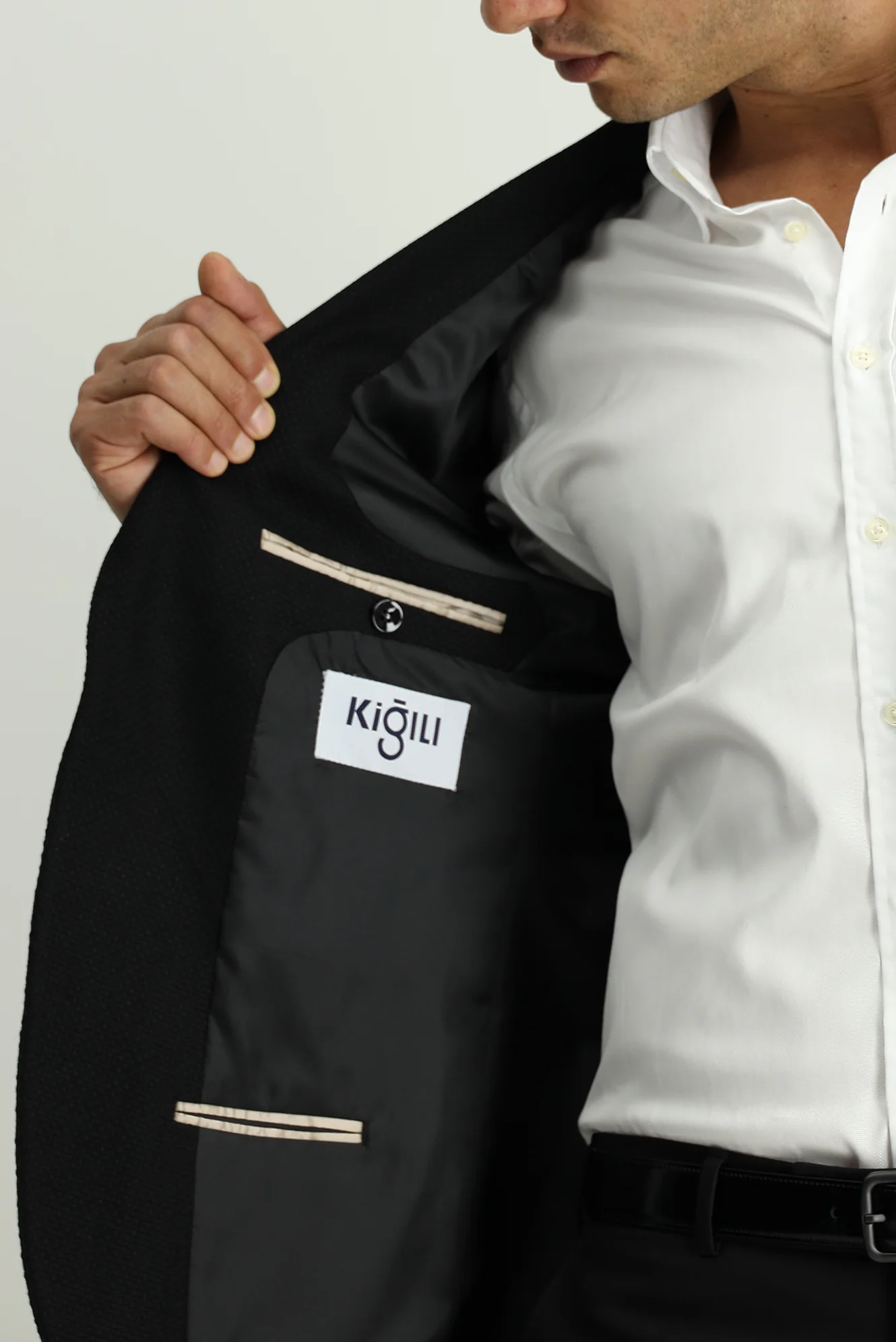 Siyah 7 Drop Slim Fit Dar Kesim Desenli Spor Yünlü Ceket - Image 7
