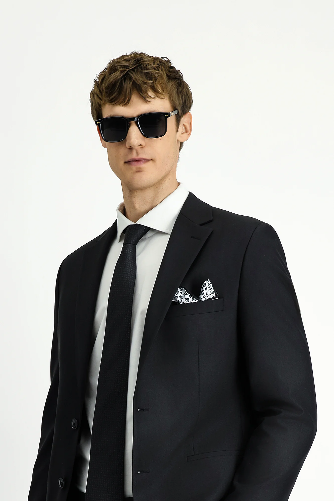 Siyah 7 Drop Slim Fit Dar Kesim Beli Lastikli Yünlü Takım Elbise - Image 5