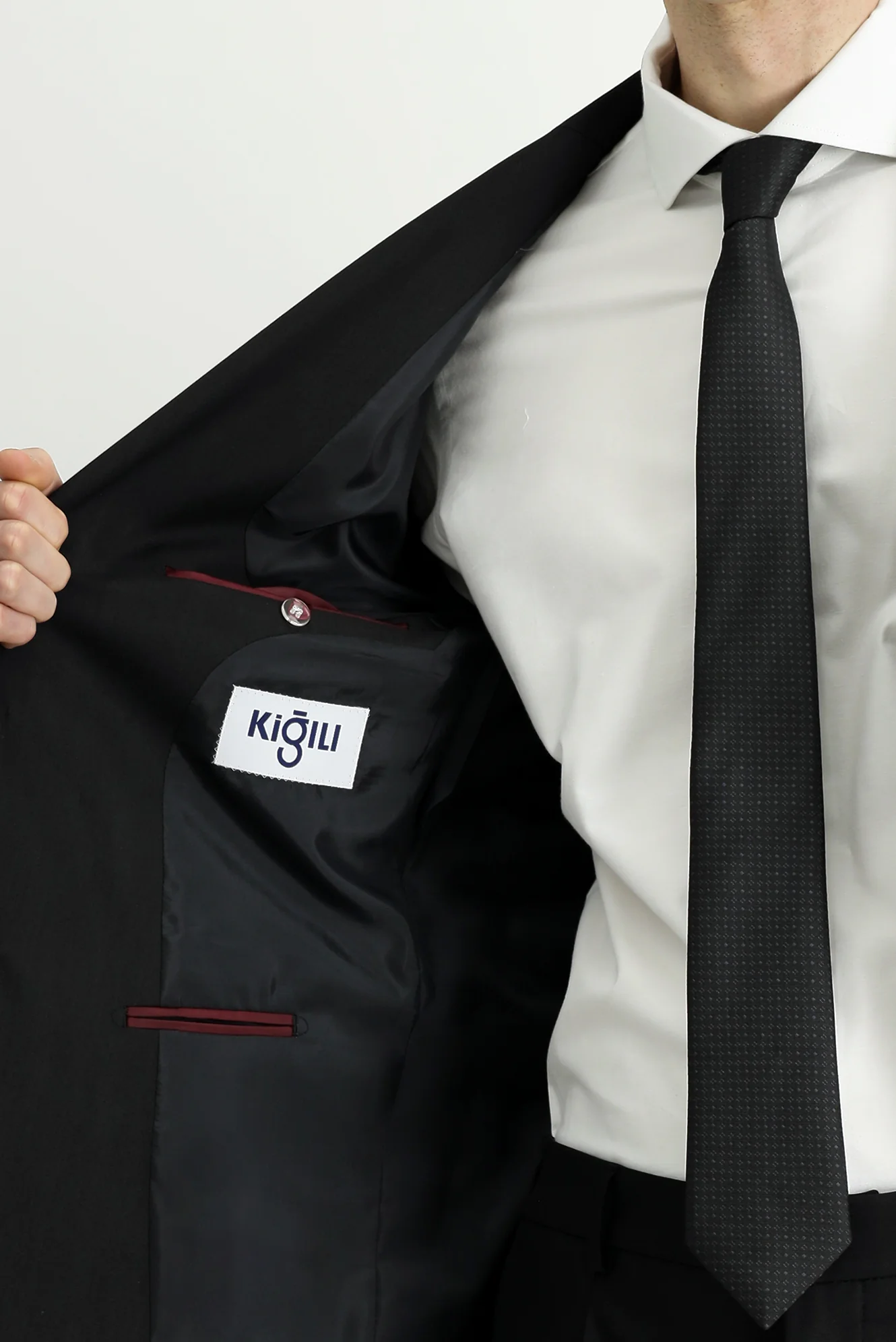 Siyah 7 Drop Slim Fit Dar Kesim Beli Lastikli Yünlü Takım Elbise - Image 7