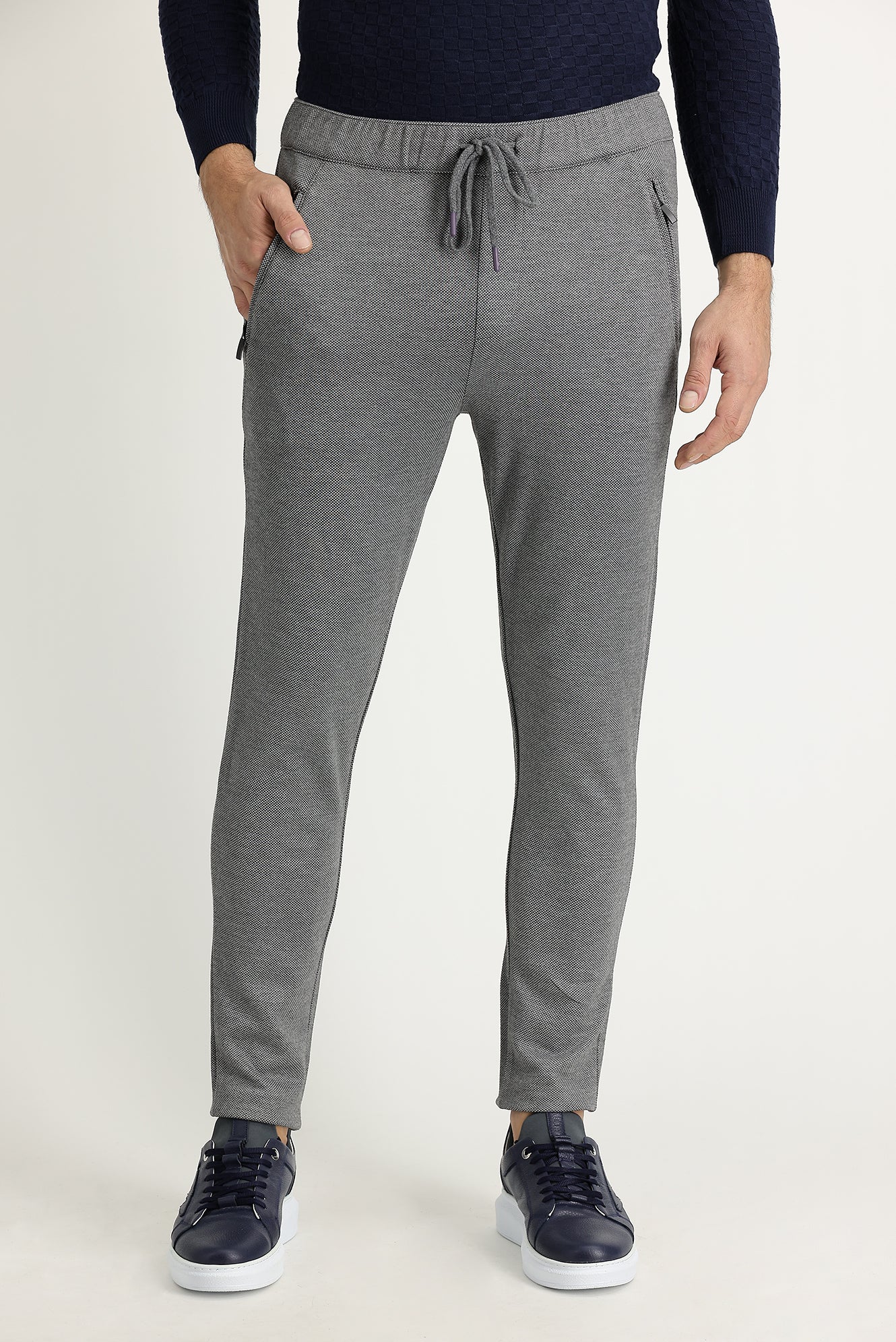 Siyah Slim Fit Dar Kesim Beli Lastikli İpli Jogger Pantolon - Image 3
