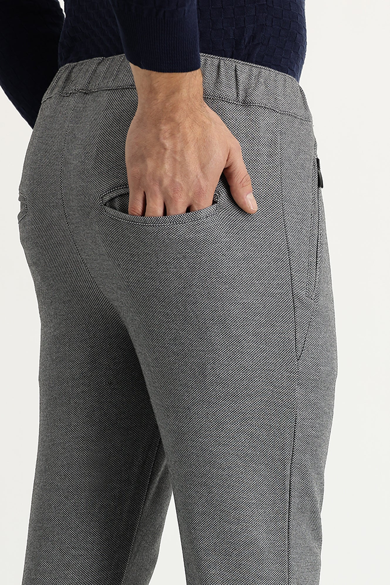 Siyah Slim Fit Dar Kesim Beli Lastikli İpli Jogger Pantolon - Image 4