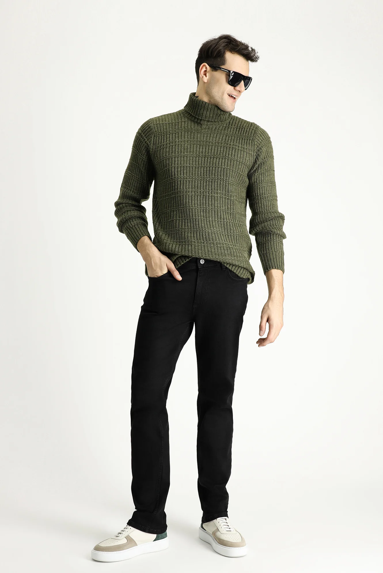 Siyah Slim Fit Dar Kesim Beli Lastikli İpli Likralı Örme Kanvas / Chino Pantolon