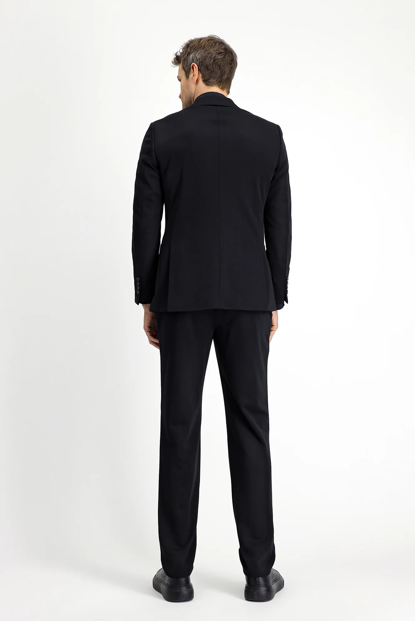 Siyah 7 Drop Slim Fit Dar Kesim Beli Lastikli İpli Likralı Örme Klasik Kumaş Pantolon - Image 5