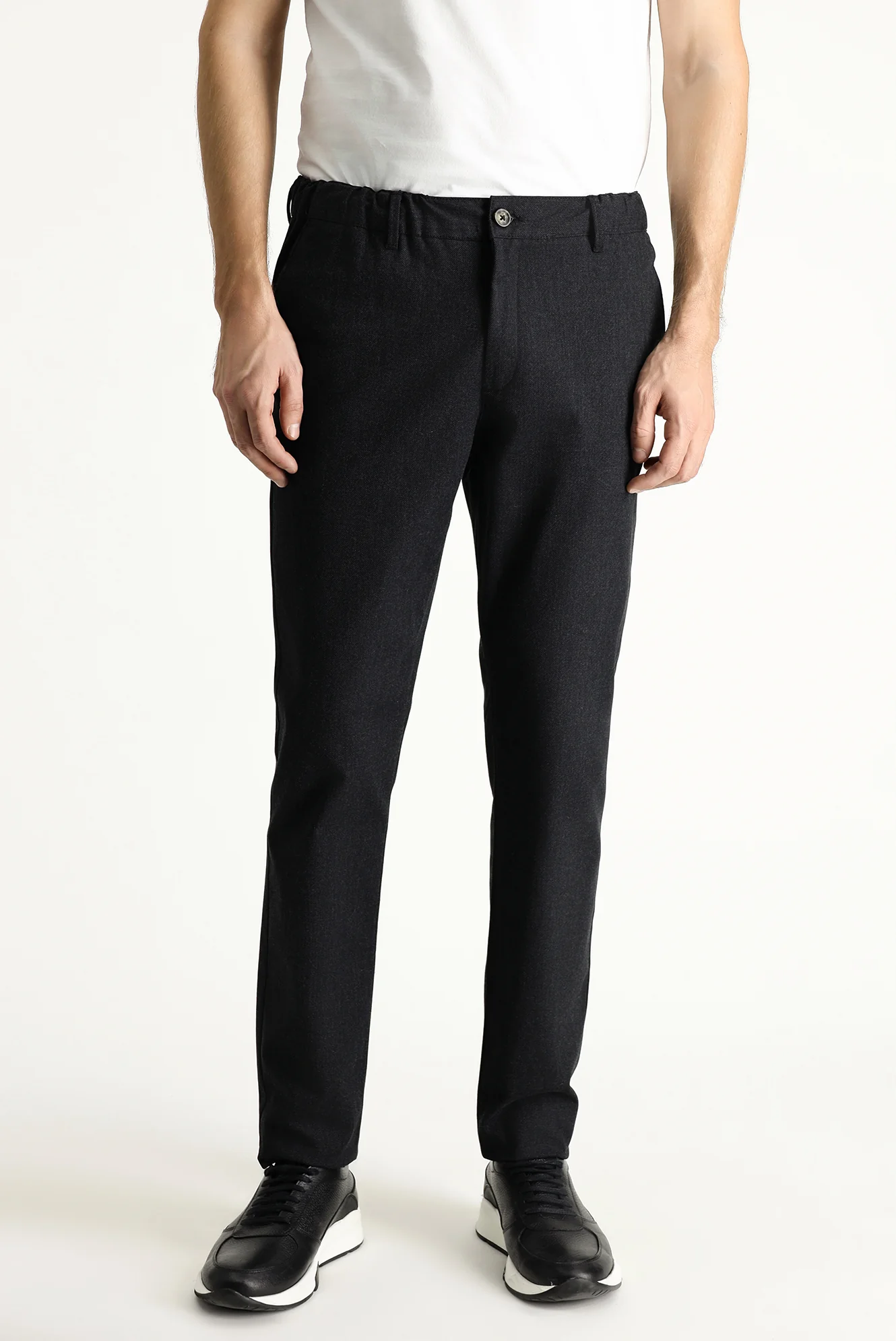 Siyah Slim Fit Dar Kesim Beli Lastikli Likralı Kanvas / Chino Pantolon - Image 4