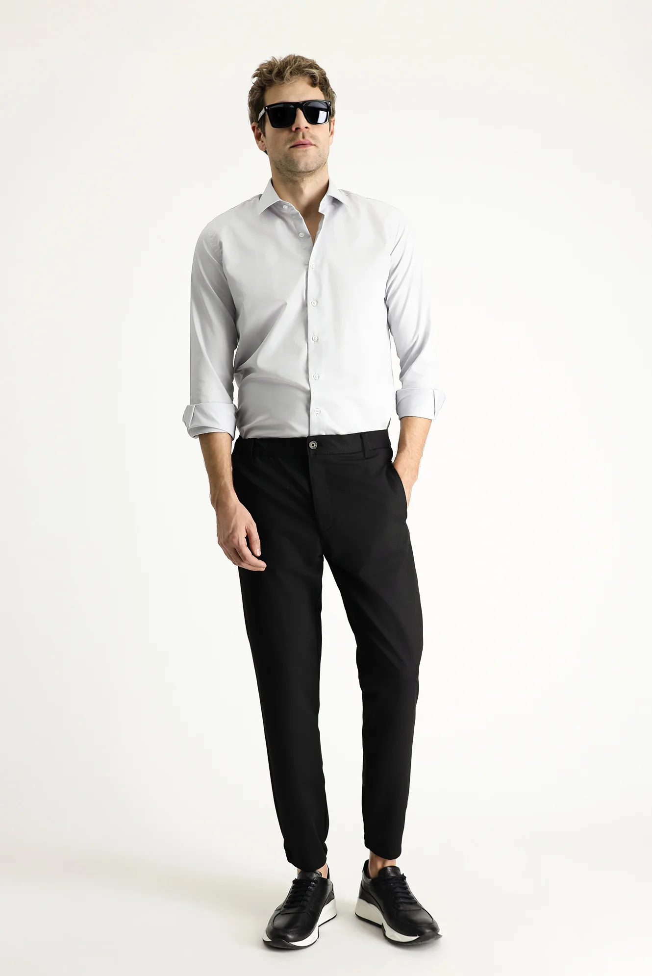Siyah Slim Fit Dar Kesim Beli Lastikli Likralı Kanvas / Chino Pantolon - Image 2