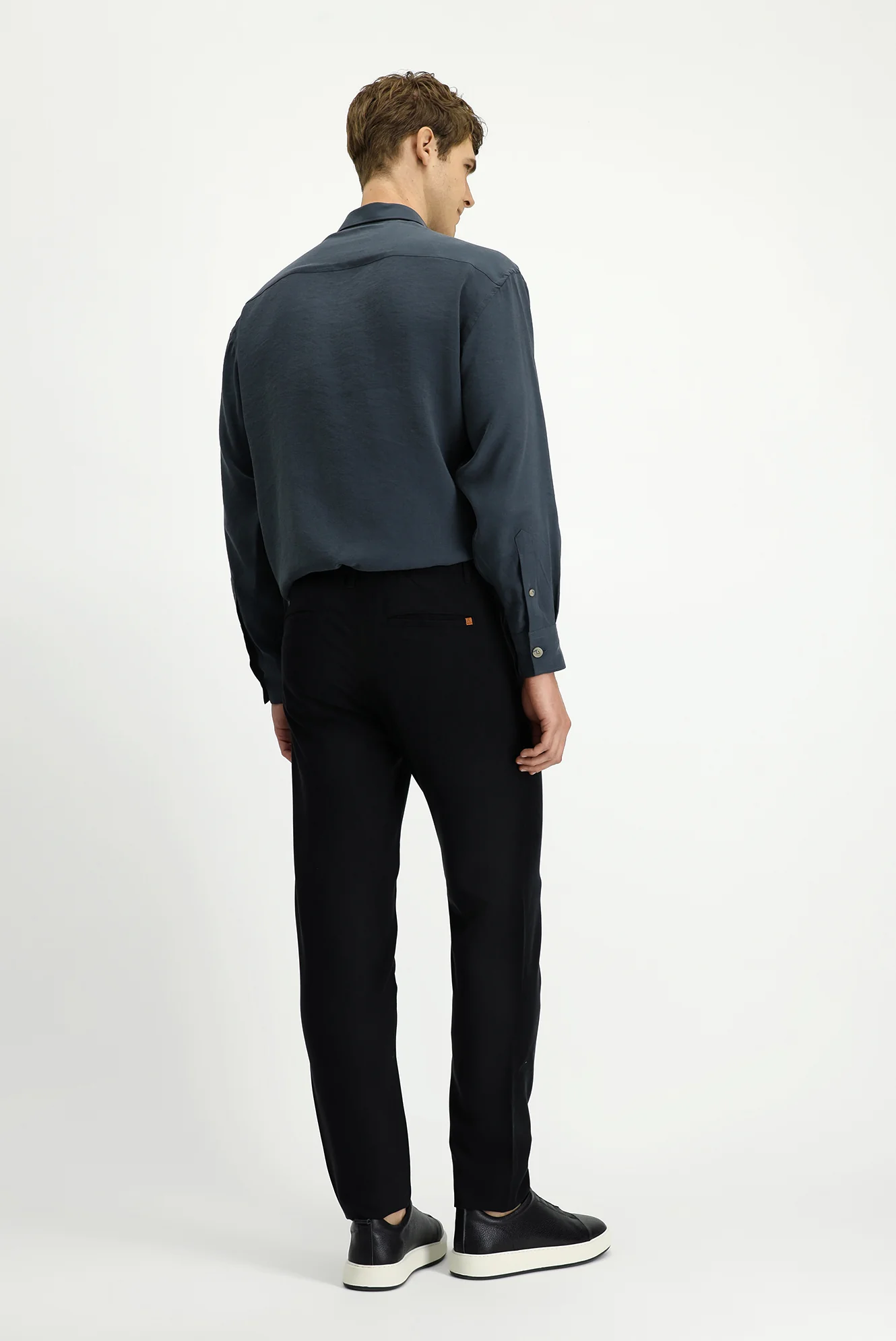 Siyah Slim Fit Dar Kesim Beli Lastikli Lyocell Kanvas / Chino Pantolon - Image 4