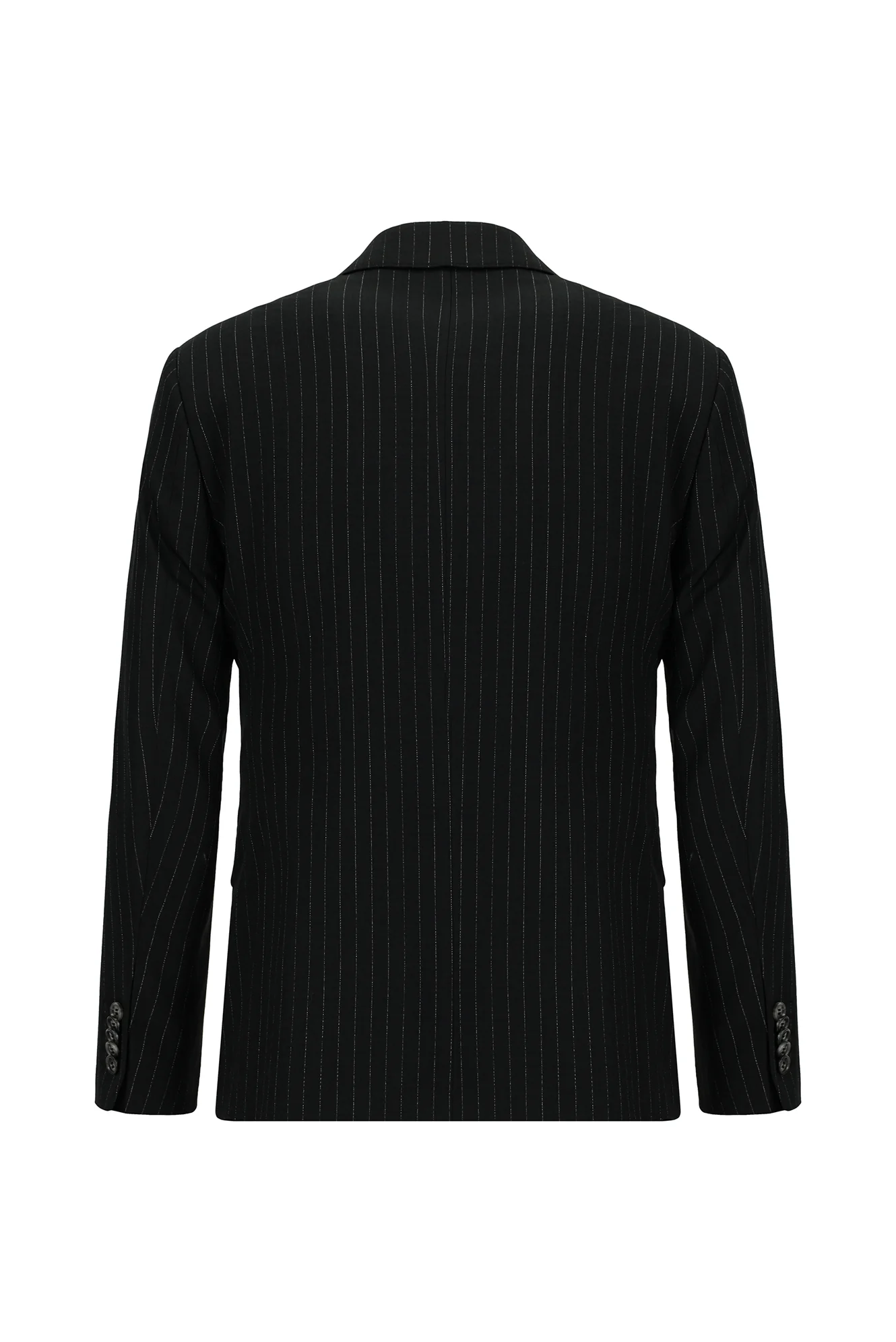 Siyah 7 Drop Slim Fit Dar Kesim Çizgili Kombinli Yelekli Takım Elbise - Image 3