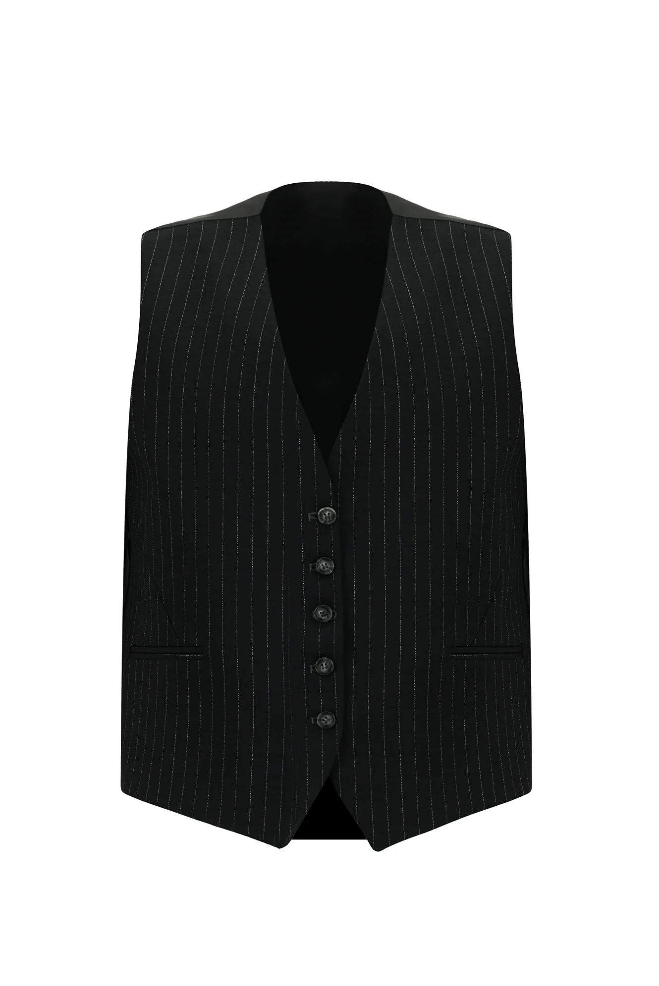 Siyah 7 Drop Slim Fit Dar Kesim Çizgili Kombinli Yelekli Takım Elbise - Image 4