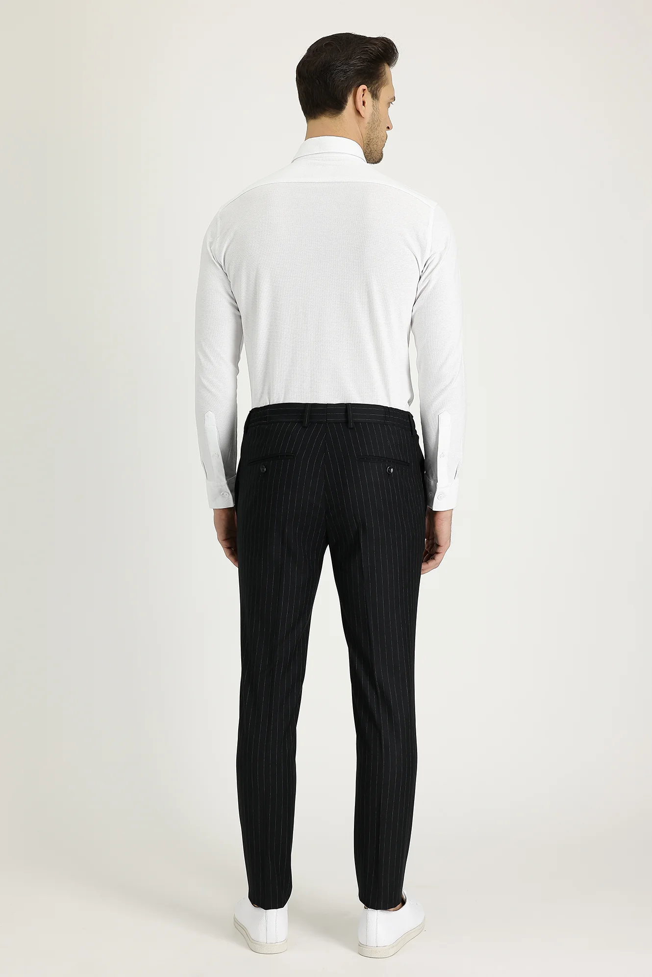 Siyah 7 Drop Slim Fit Dar Kesim Çizgili Kruvaze Takım Elbise - Image 5