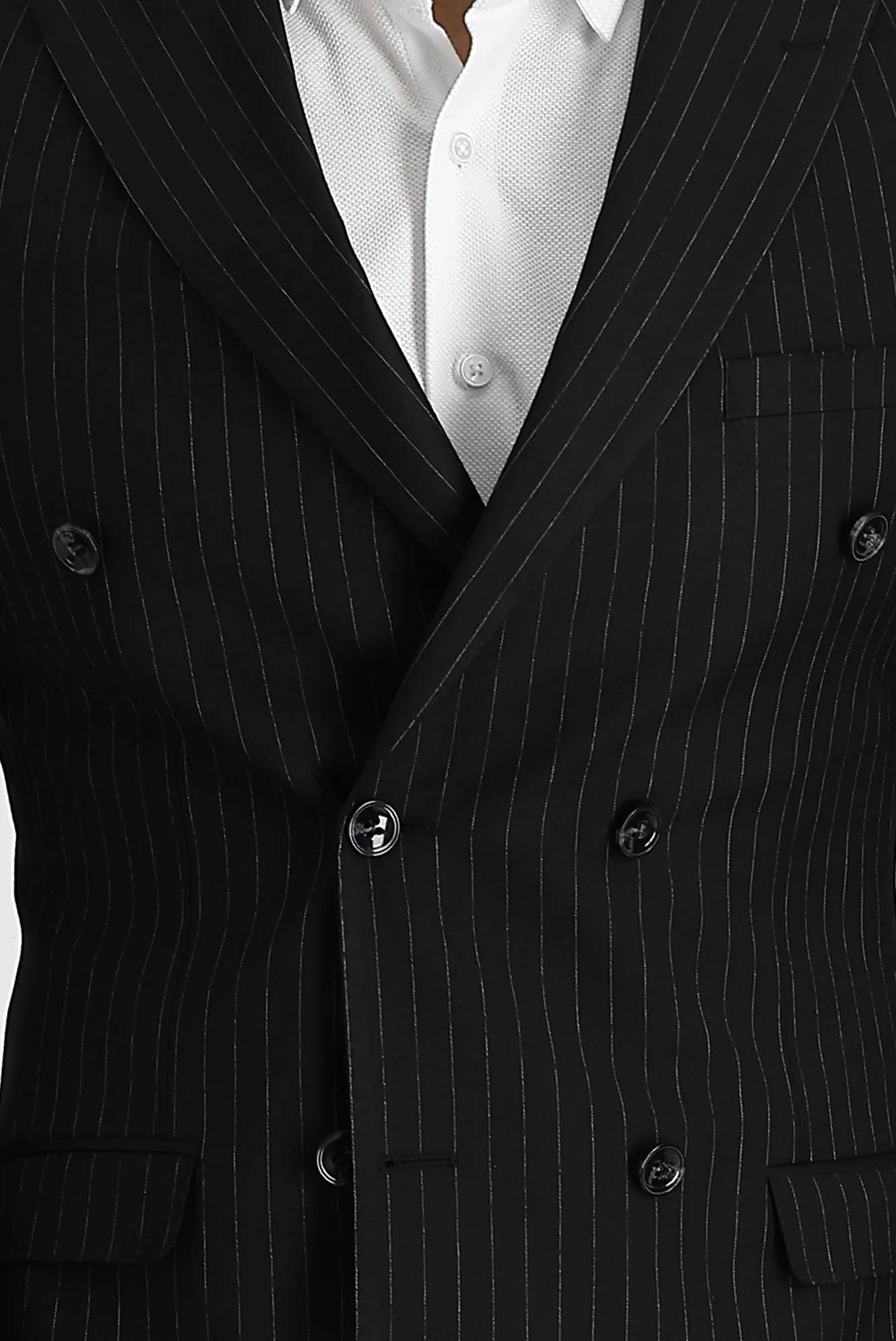 Siyah 7 Drop Slim Fit Dar Kesim Çizgili Kruvaze Takım Elbise - Image 6
