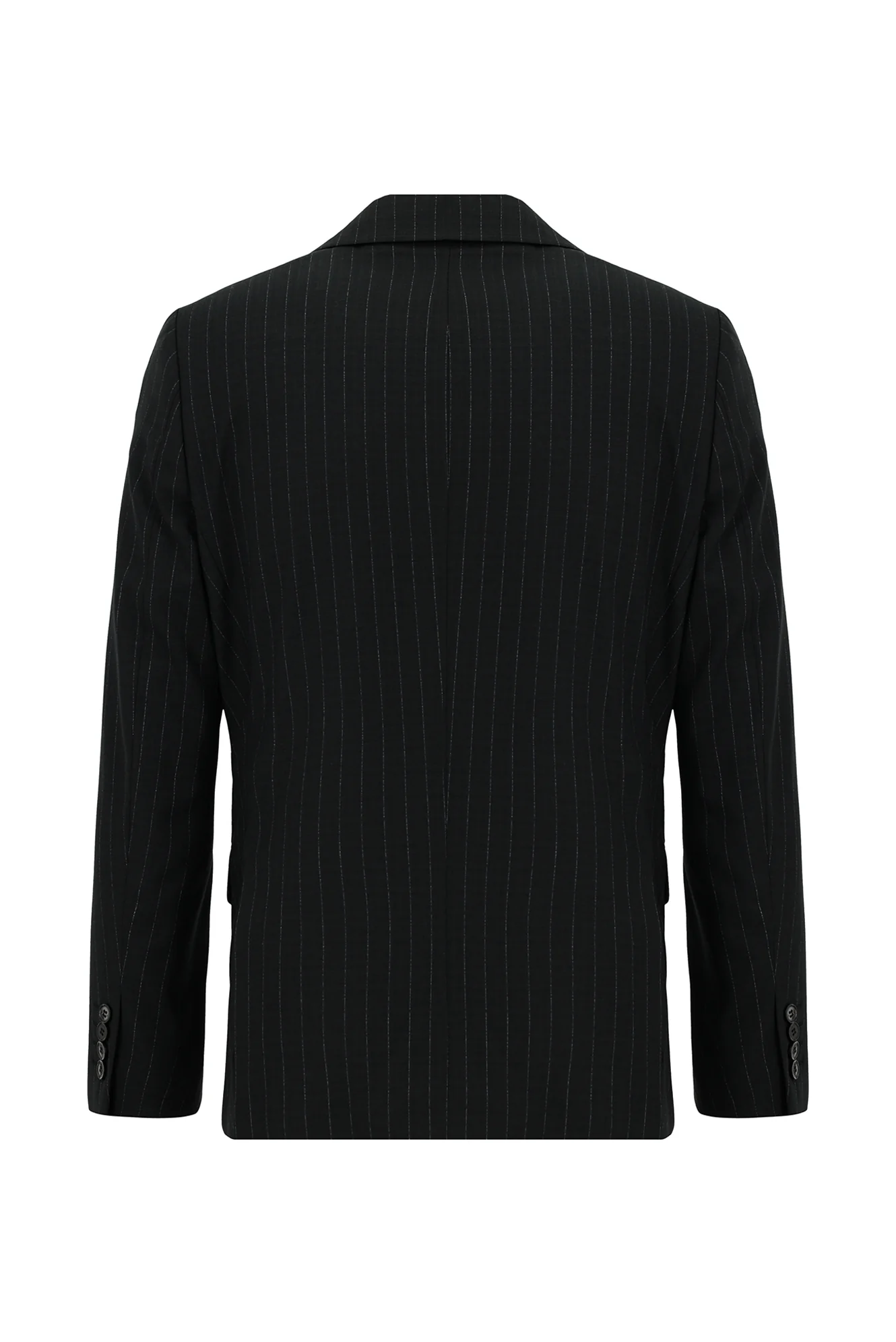 Siyah 7 Drop Slim Fit Dar Kesim Çizgili Kruvaze Takım Elbise - Image 3