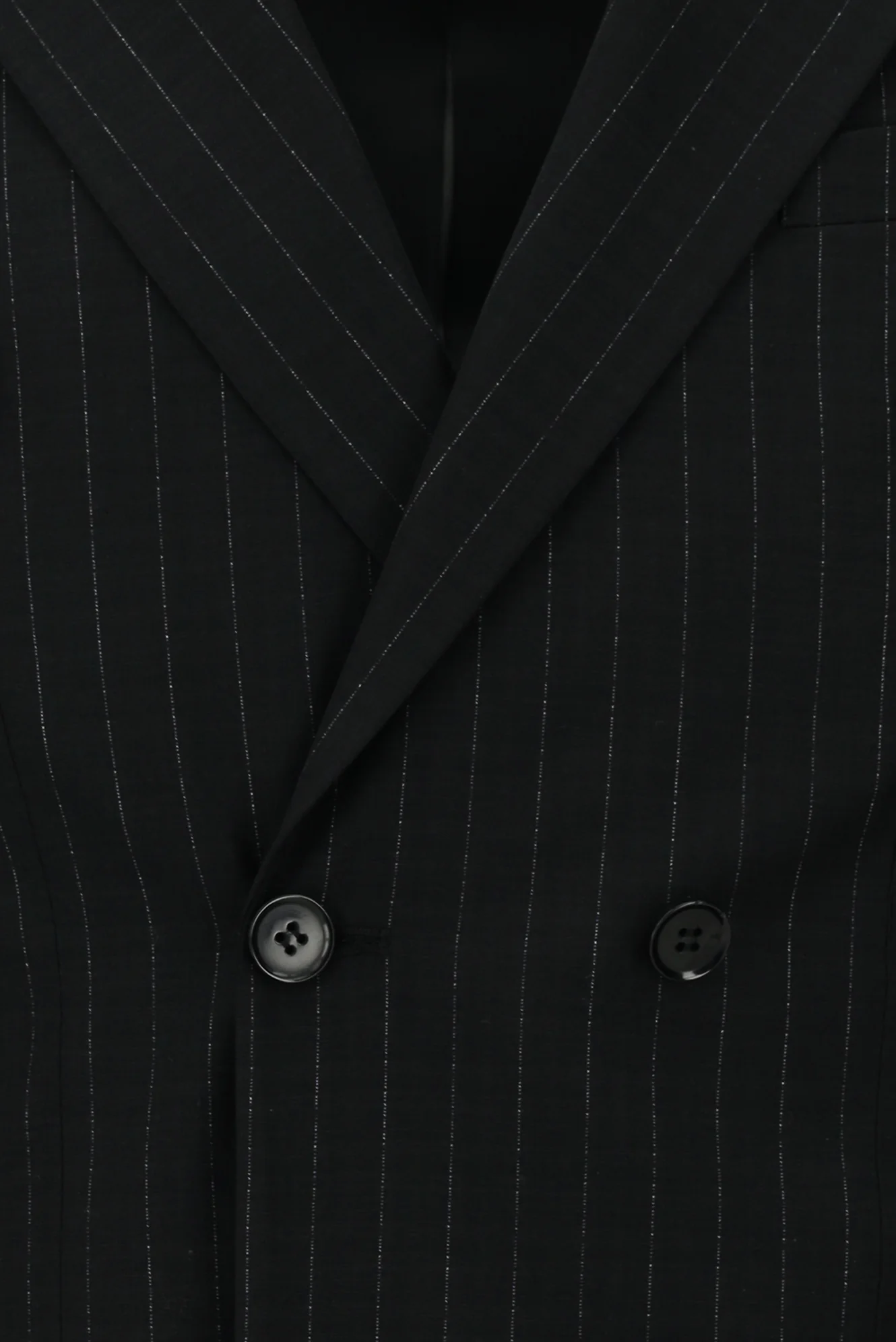 Siyah 7 Drop Slim Fit Dar Kesim Çizgili Kruvaze Takım Elbise - Image 4