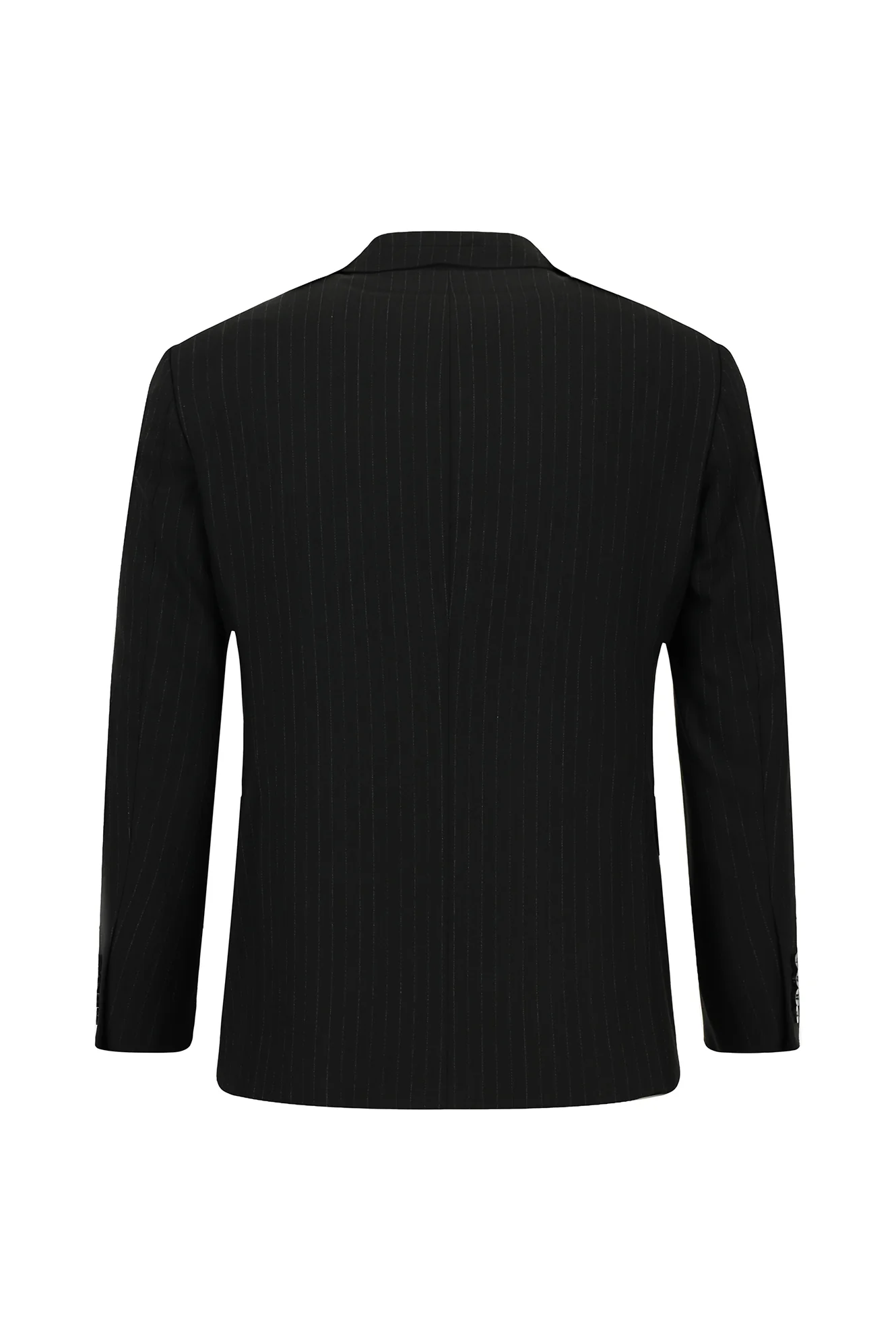 Siyah 7 Drop Slim Fit Dar Kesim Çizgili Kruvaze Takım Elbise - Image 3