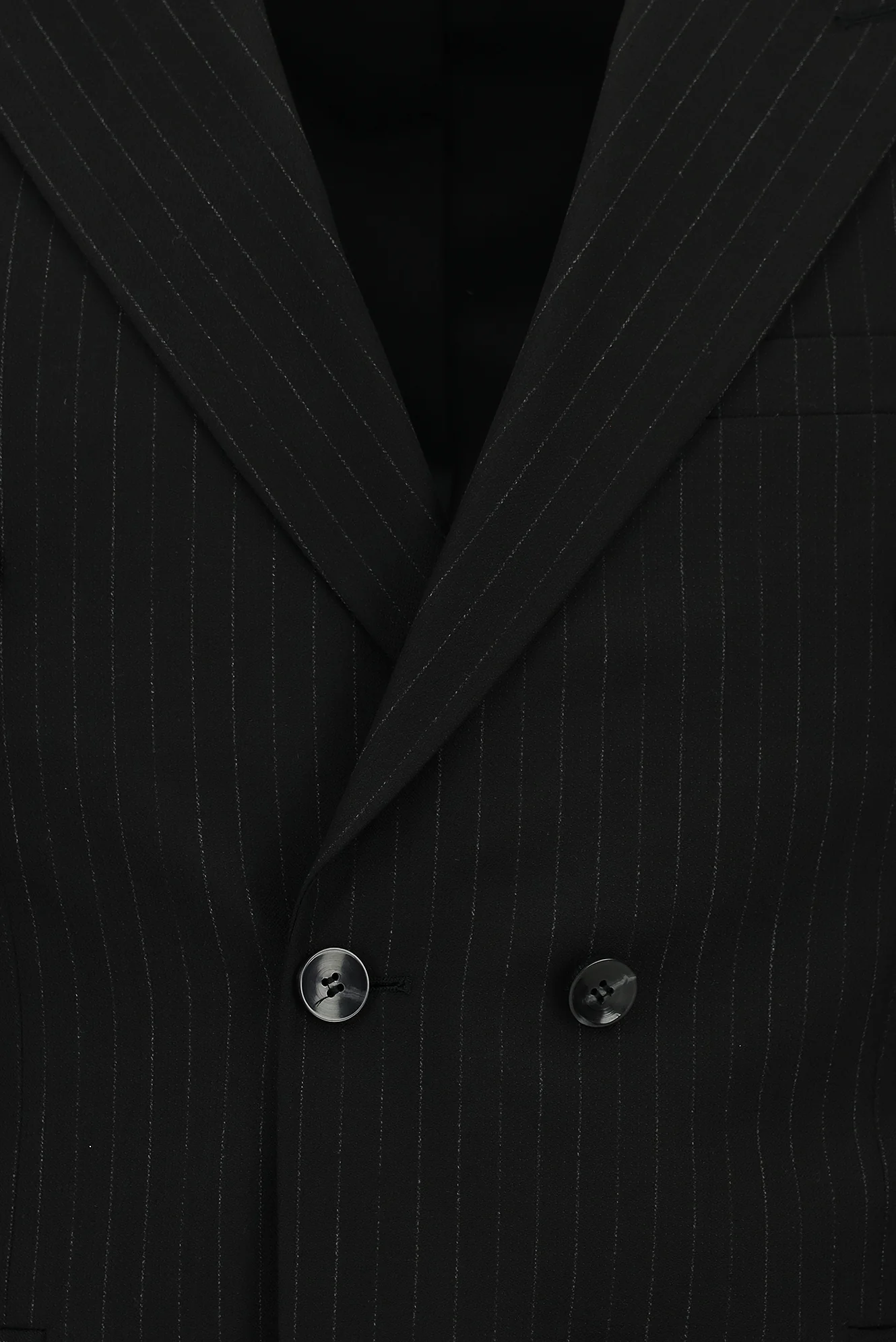 Siyah 7 Drop Slim Fit Dar Kesim Çizgili Kruvaze Takım Elbise - Image 4