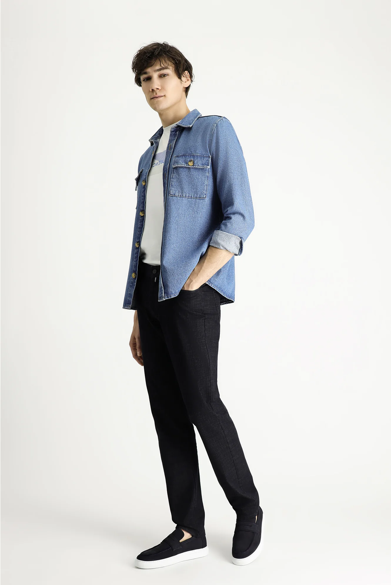 Siyah Slim Fit Dar Kesim Denim Look Likralı Pantolon
