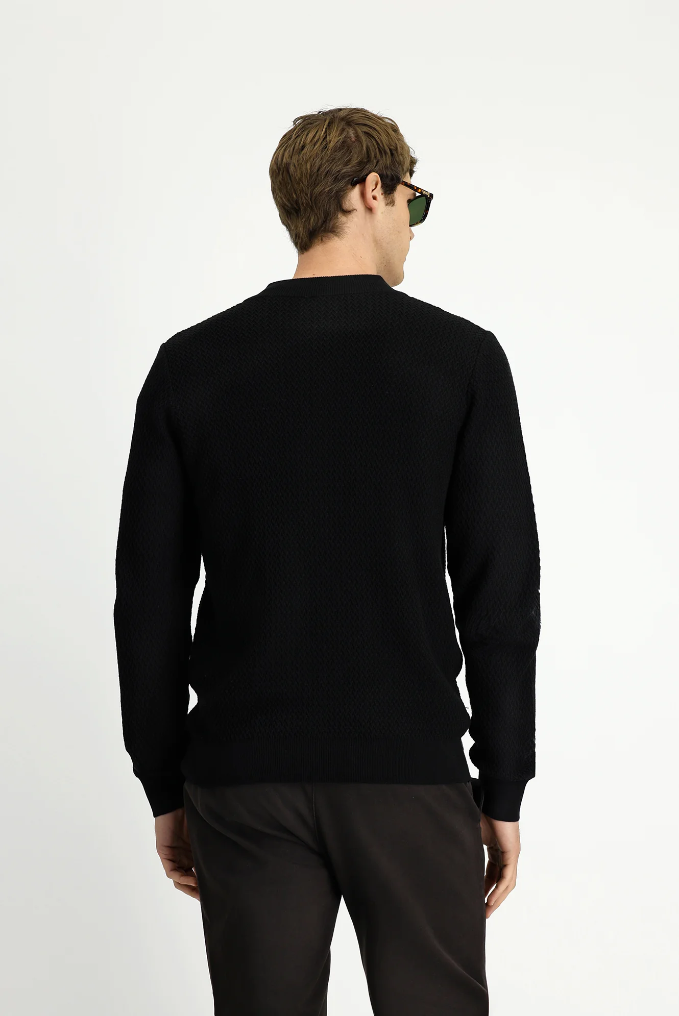 Siyah Slim Fit Dar Kesim Desenli Fermuarlı Pamuklu Triko Hırka - Image 5