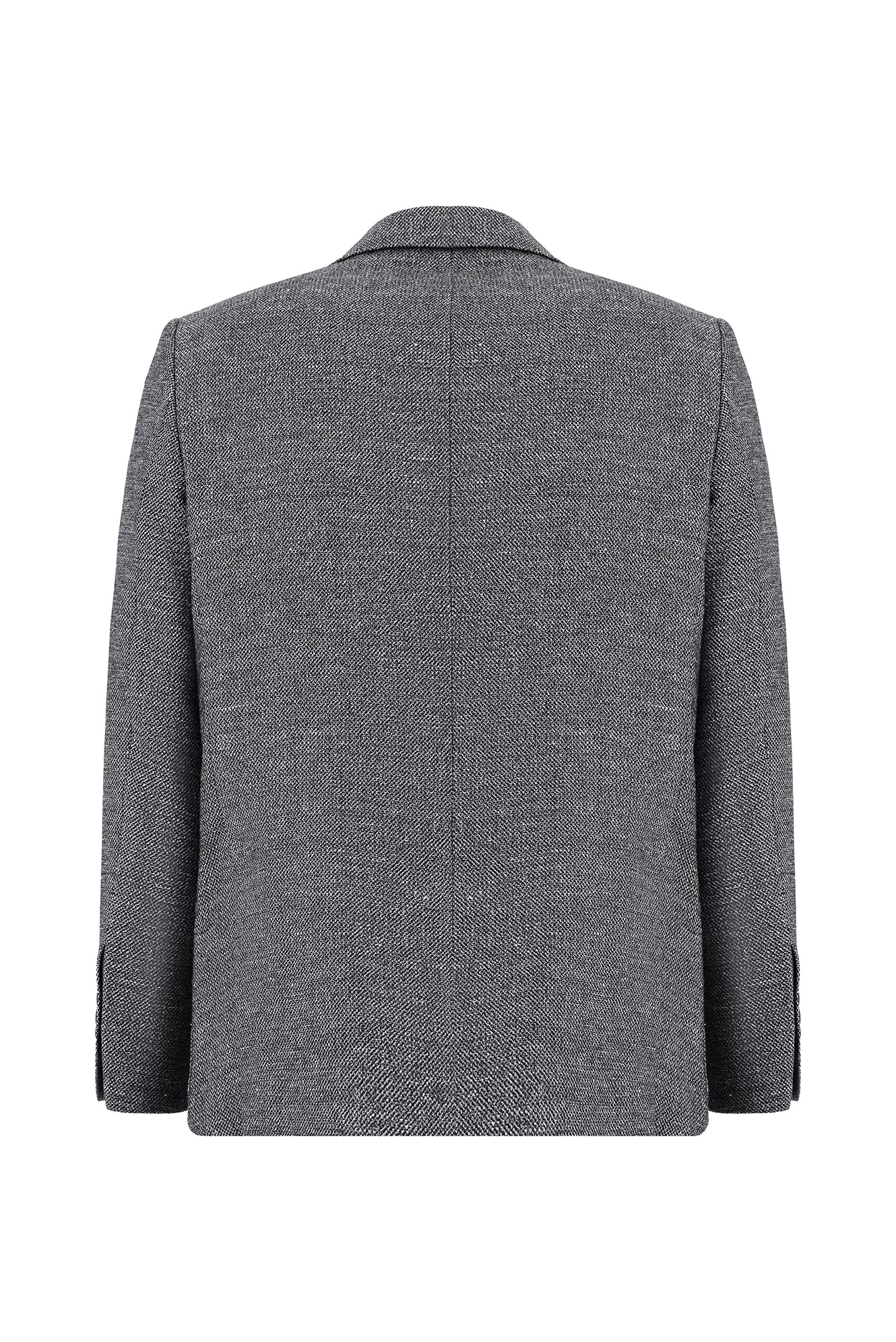 Siyah 7 Drop Slim Fit Dar Kesim Desenli Keten Karışımlı Ceket - Image 2