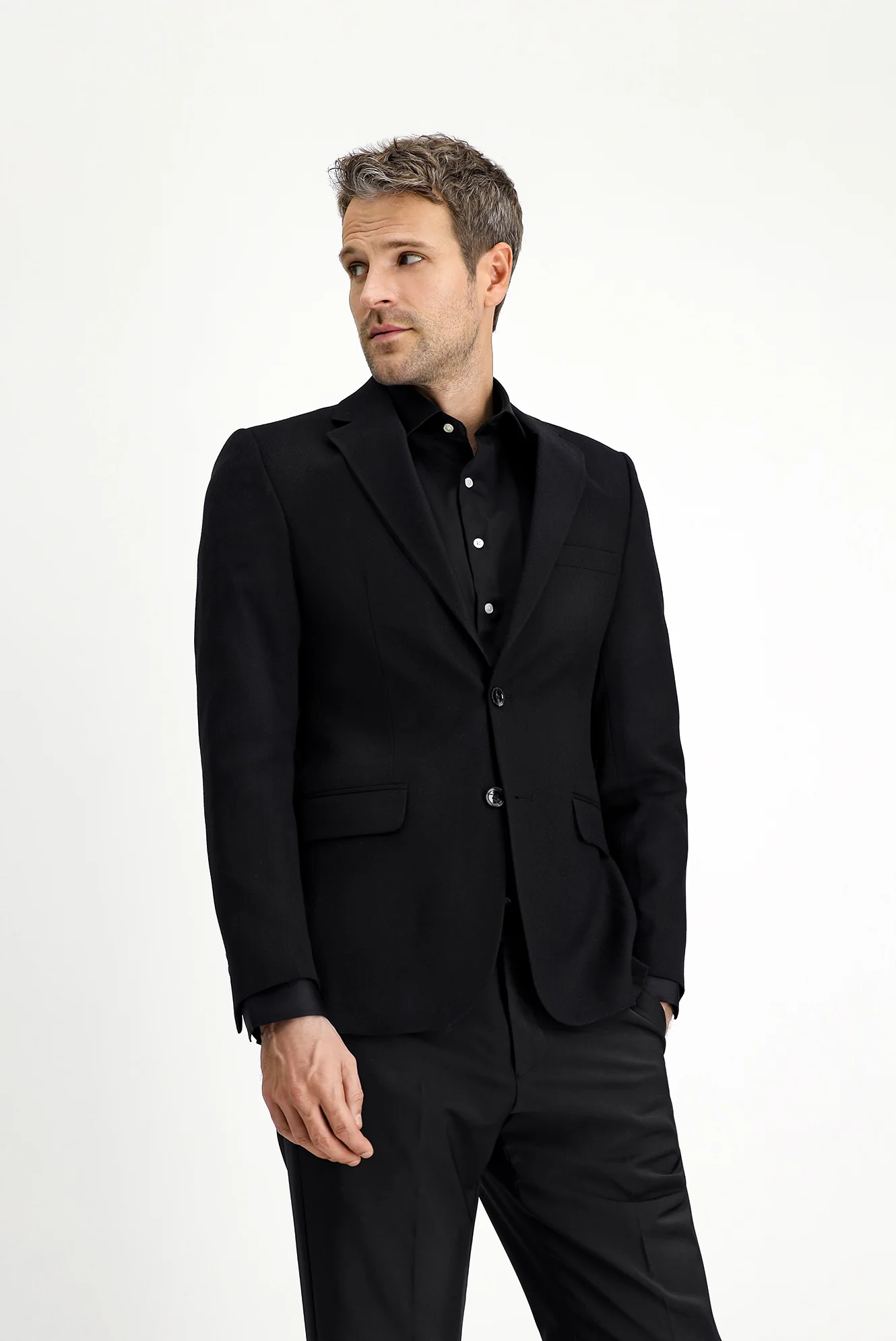 Siyah 7 Drop Slim Fit Dar Kesim Desenli Klasik Ceket - Image 3