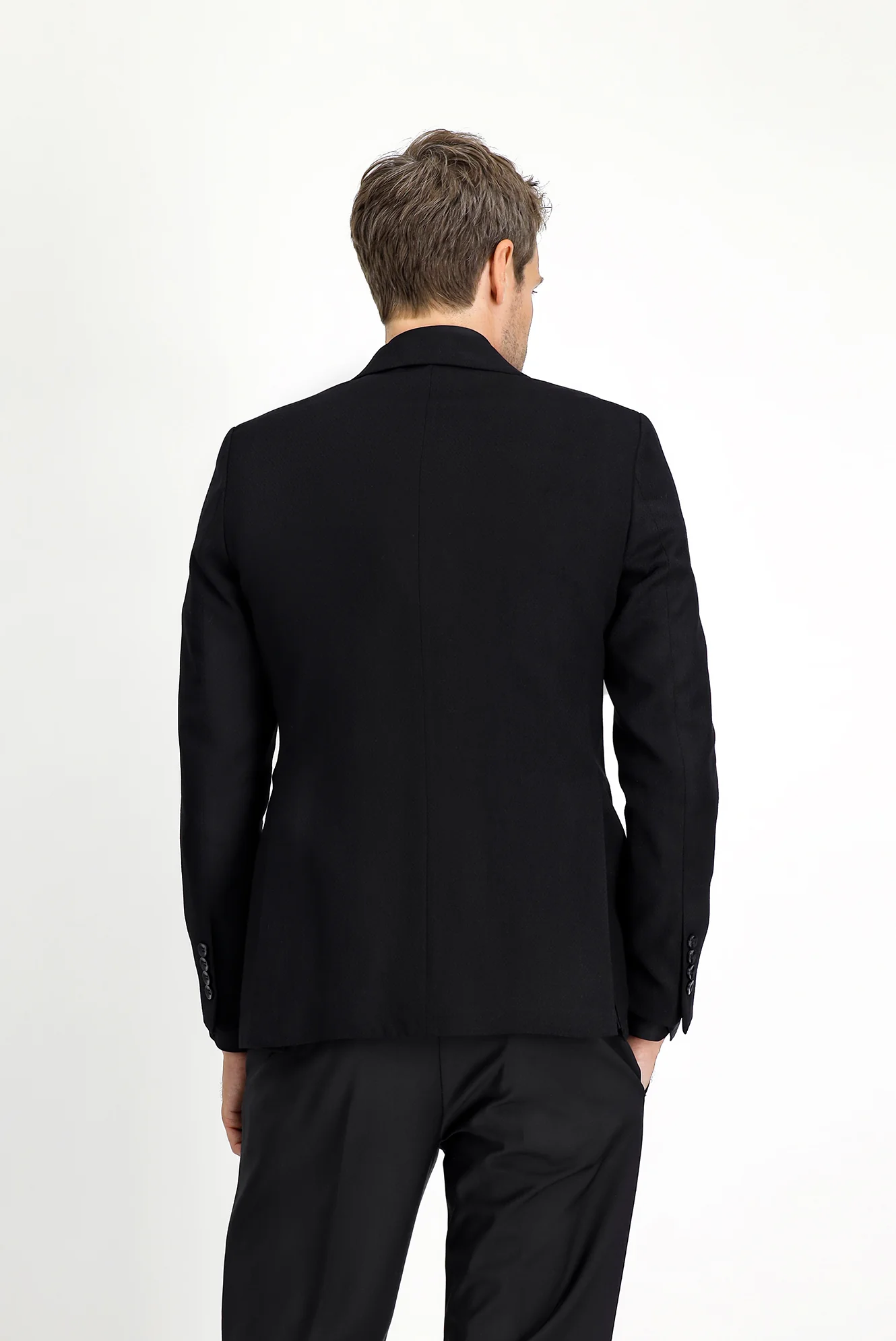 Siyah 7 Drop Slim Fit Dar Kesim Desenli Klasik Ceket - Image 5