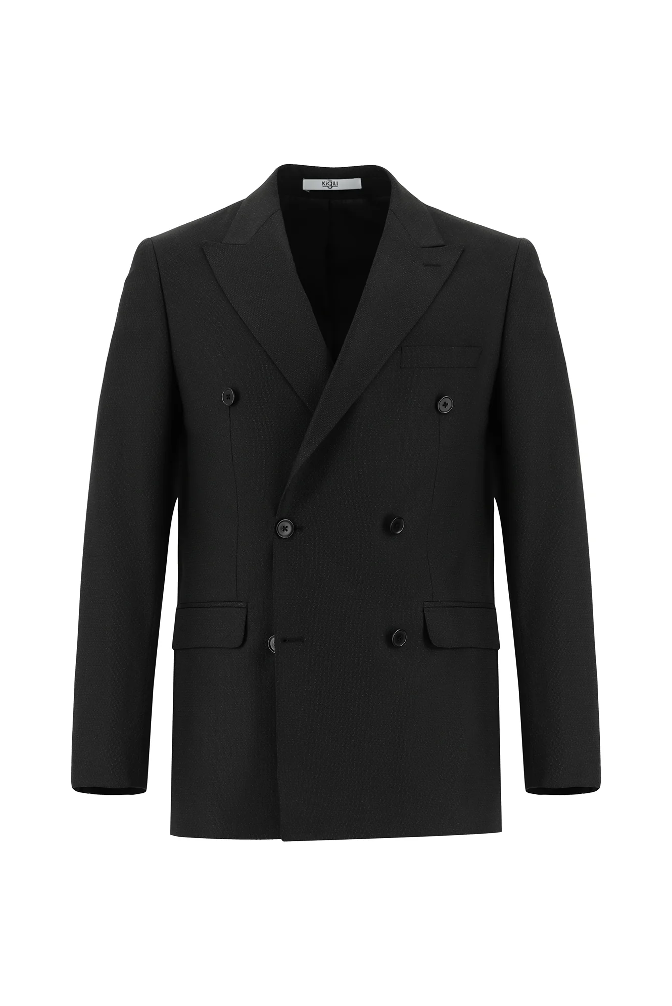 Siyah 7 Drop Slim Fit Dar Kesim Desenli Kruvaze Takım Elbise - Image 2