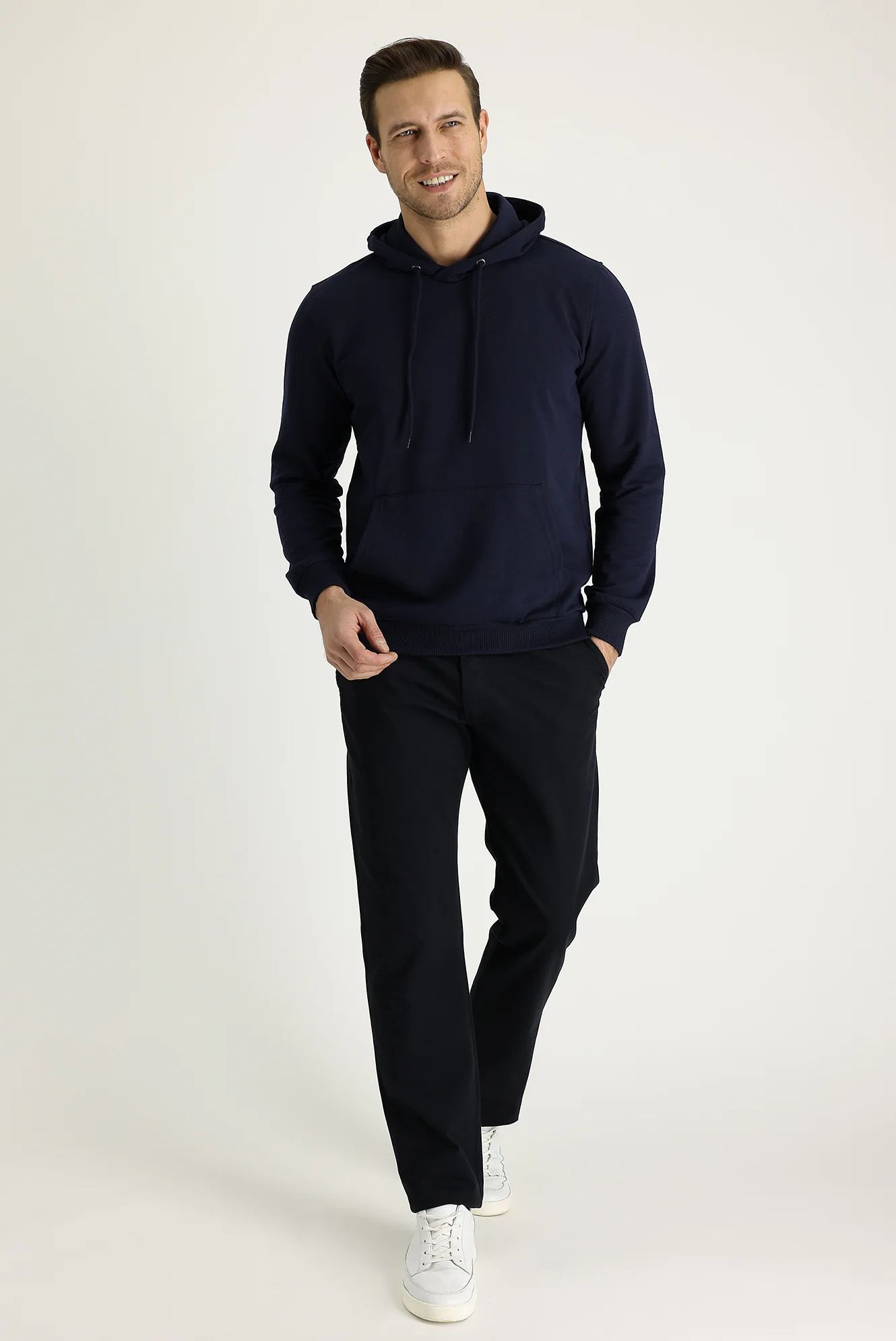 Siyah Slim Fit Dar Kesim Desenli Likralı Kanvas / Chino Pantolon - Image 2