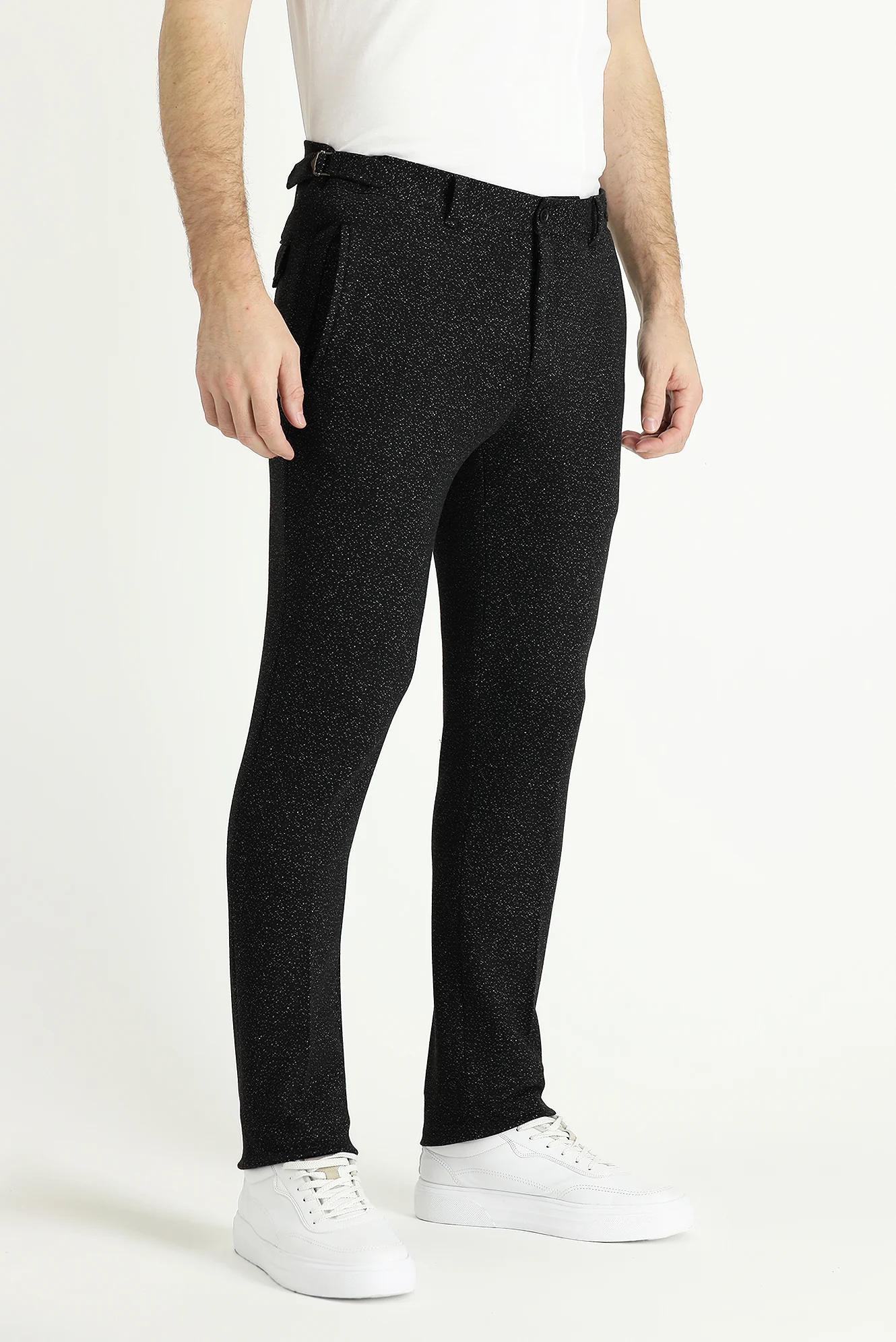 Siyah Slim Fit Dar Kesim Desenli Likralı Kanvas / Chino Pantolon - Image 3