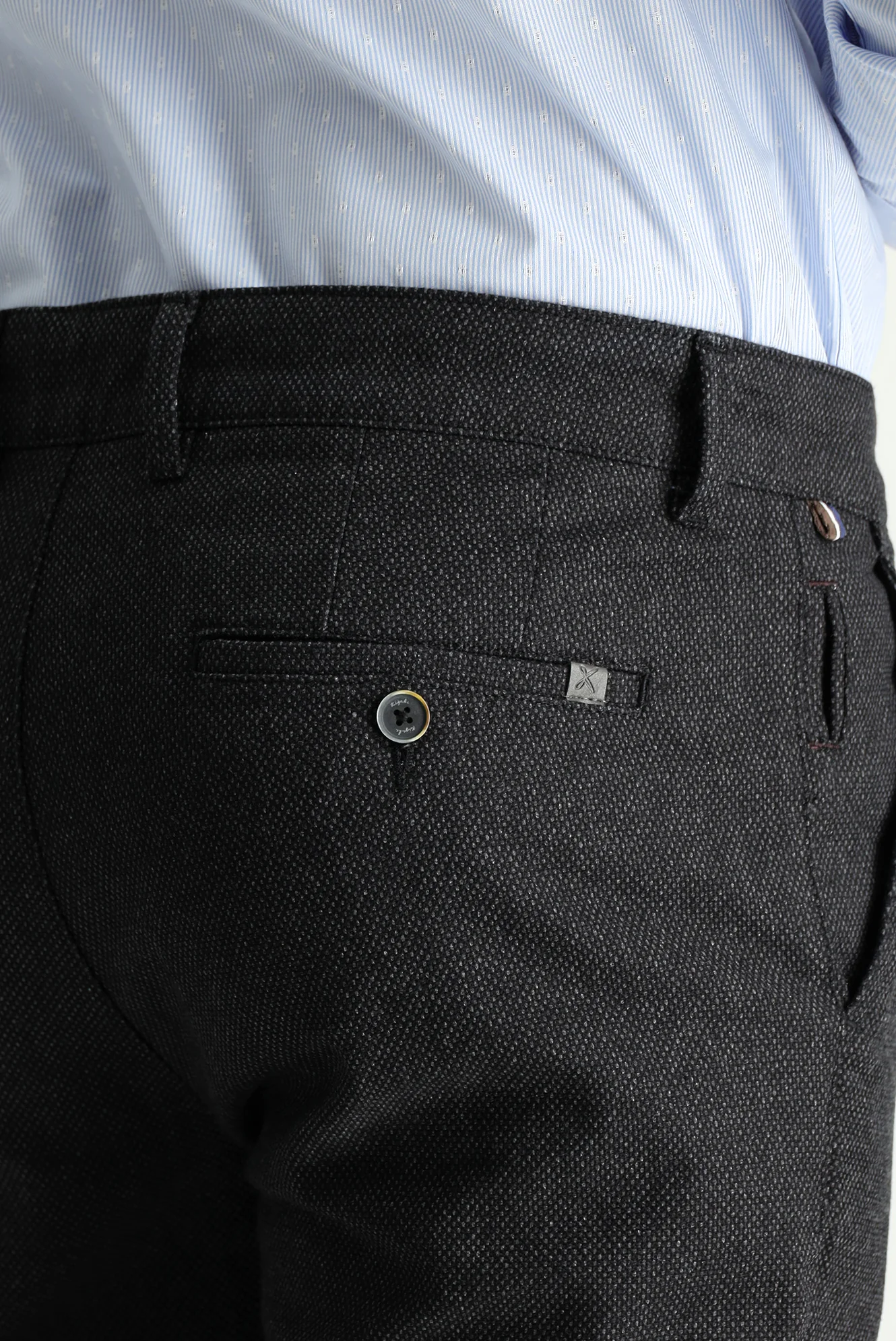 Siyah Slim Fit Dar Kesim Desenli Likralı Kanvas / Chino Pantolon - Image 5