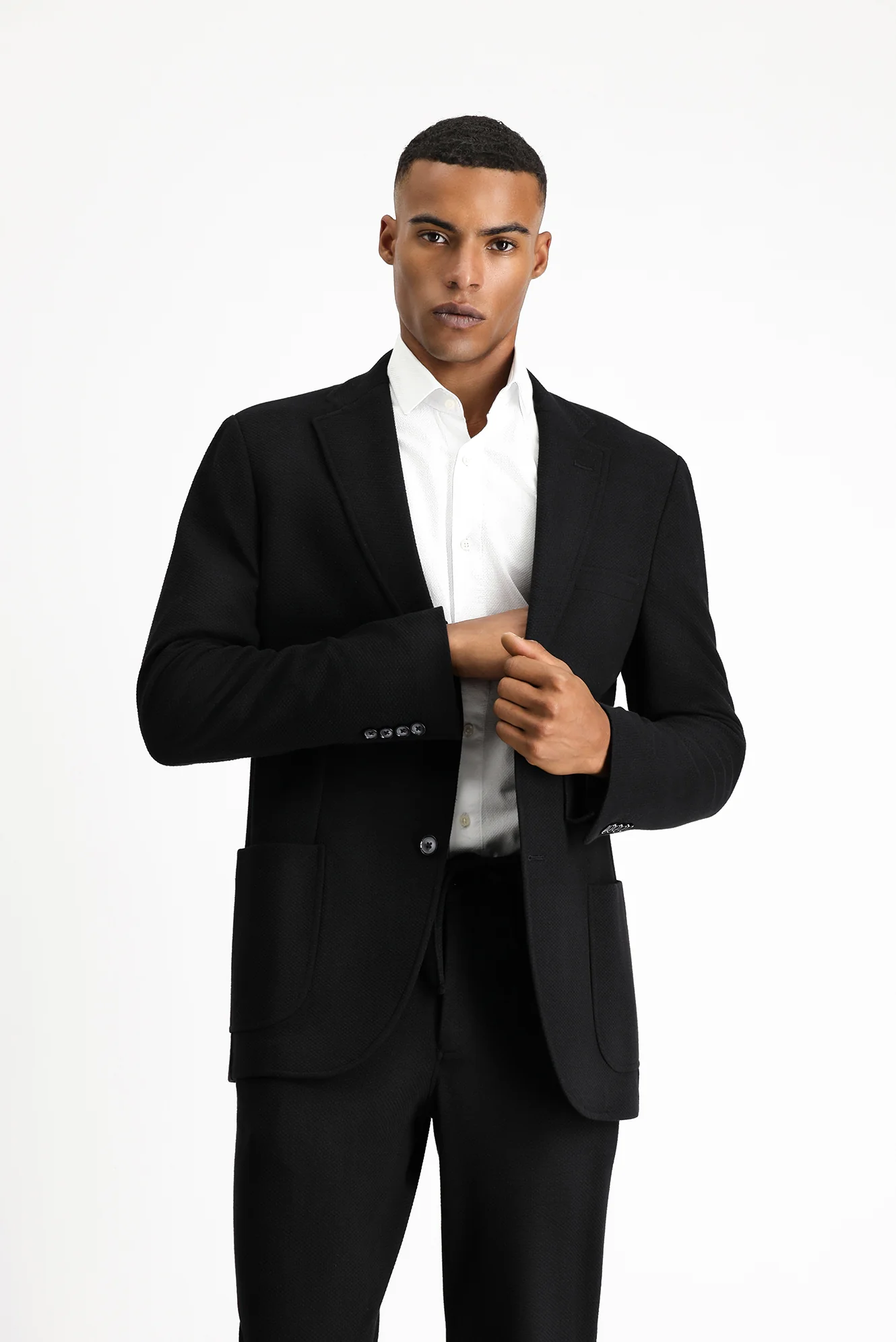 Siyah 7 Drop Slim Fit Dar Kesim Desenli Pamuklu Ceket - Image 2