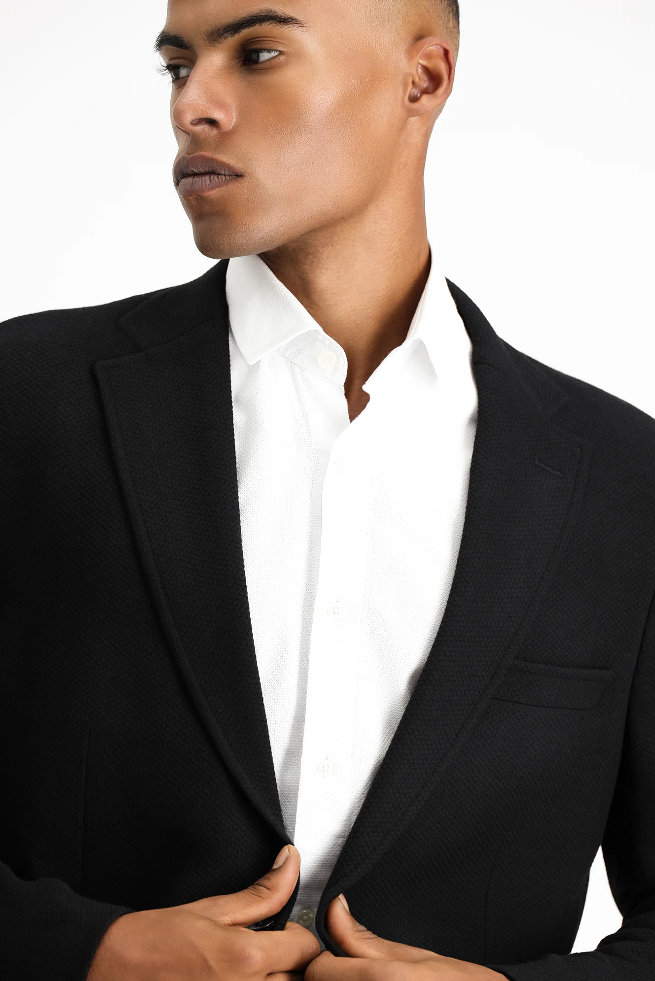Siyah 7 Drop Slim Fit Dar Kesim Desenli Pamuklu Ceket - Image 3
