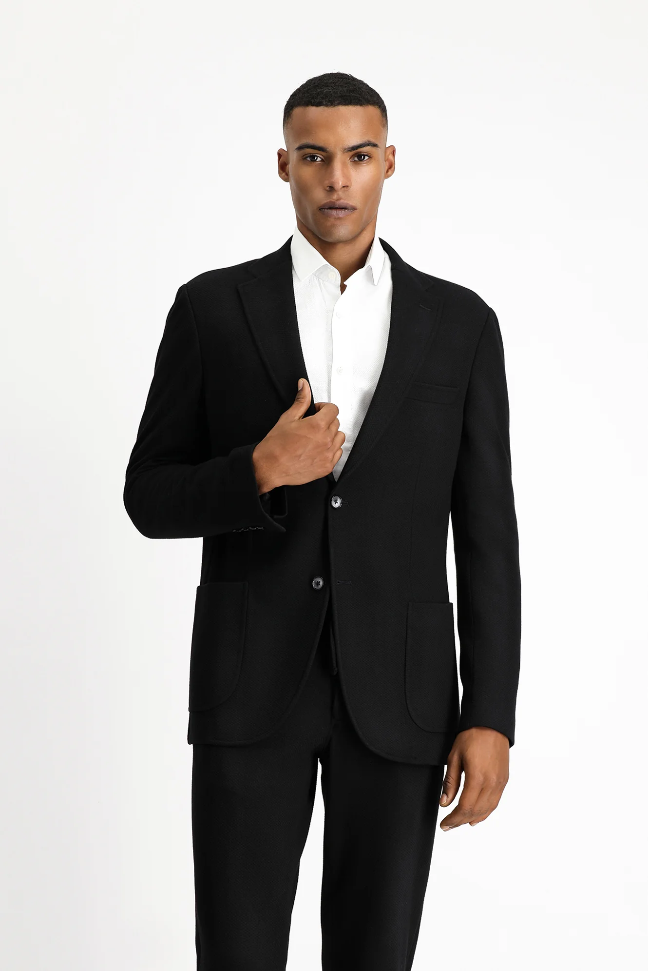 Siyah 7 Drop Slim Fit Dar Kesim Desenli Pamuklu Ceket - Image 4