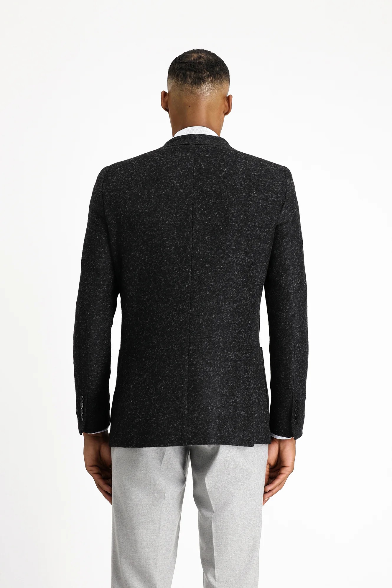 Siyah 7 Drop Slim Fit Dar Kesim Desenli Yünlü İtalyan Ceket - Image 5