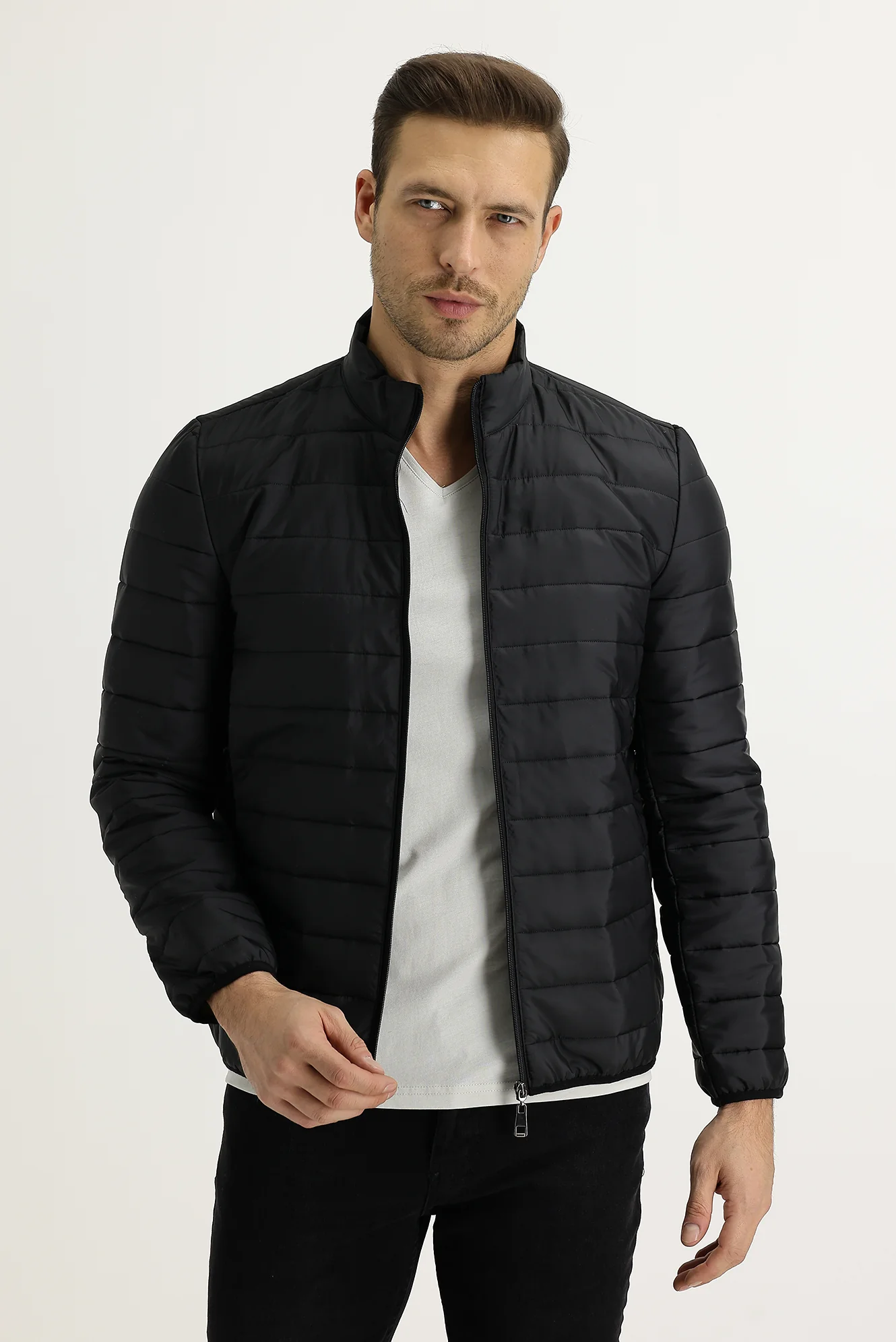 Siyah Slim Fit Dar Kesim Kapitone Spor Mont - Image 2
