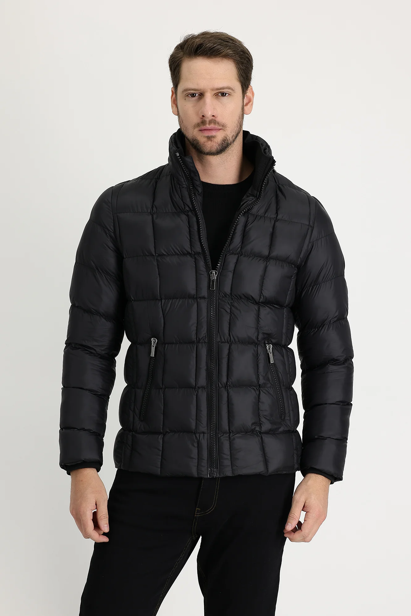 Siyah Slim Fit Dar Kesim Kapüşonlu Kapitone Mont - Image 2