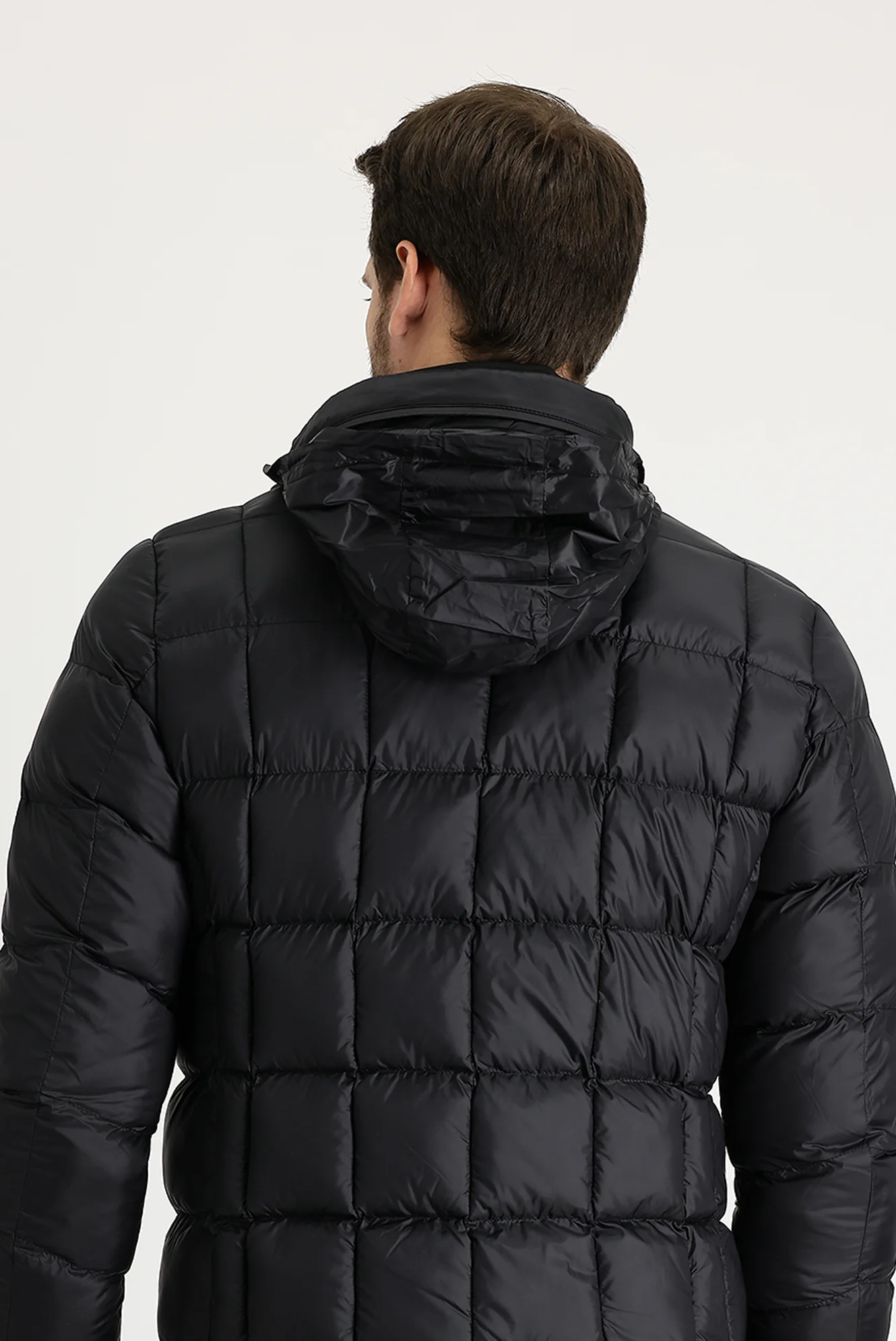 Siyah Slim Fit Dar Kesim Kapüşonlu Kapitone Mont - Image 5