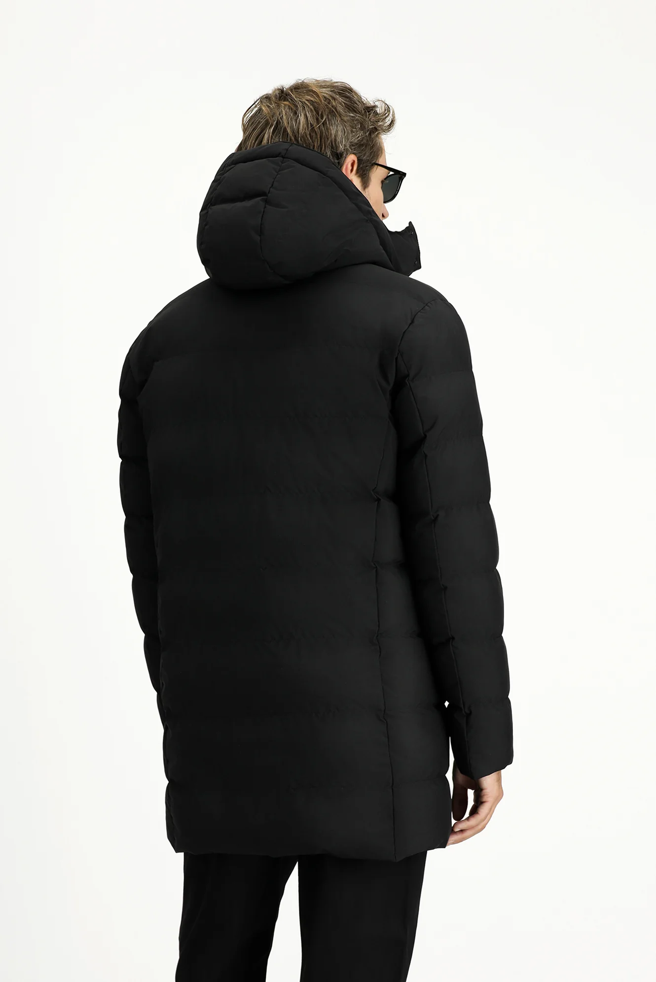 Siyah Slim Fit Dar Kesim Kapüşonlu Spor Şişme Kaban - Image 5