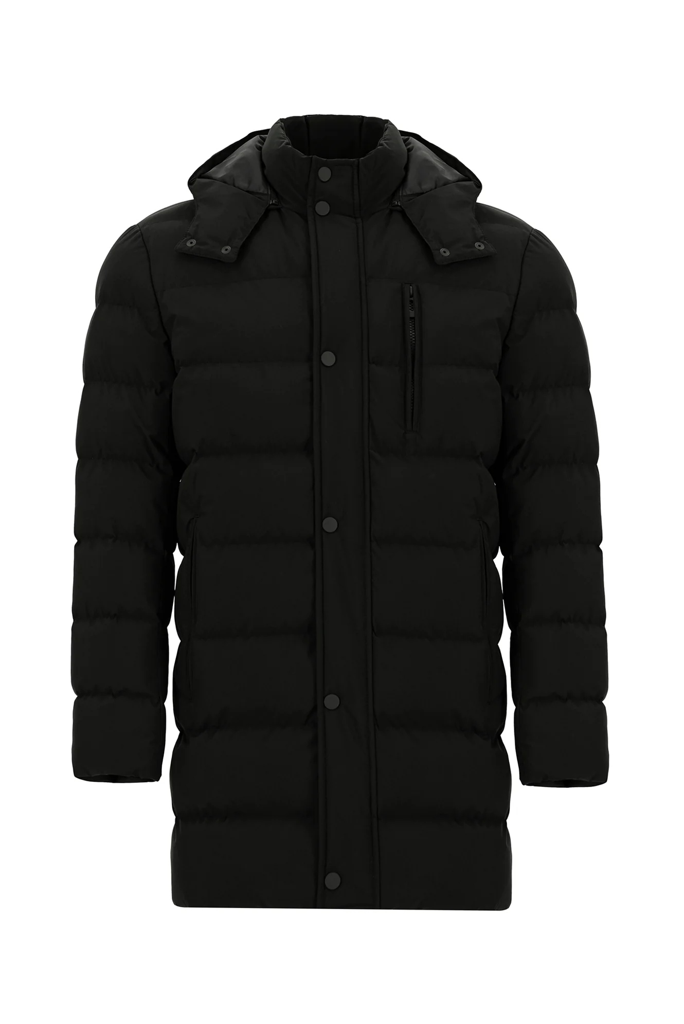 Siyah Slim Fit Dar Kesim Kapüşonlu Spor Şişme Kaban - Image 7