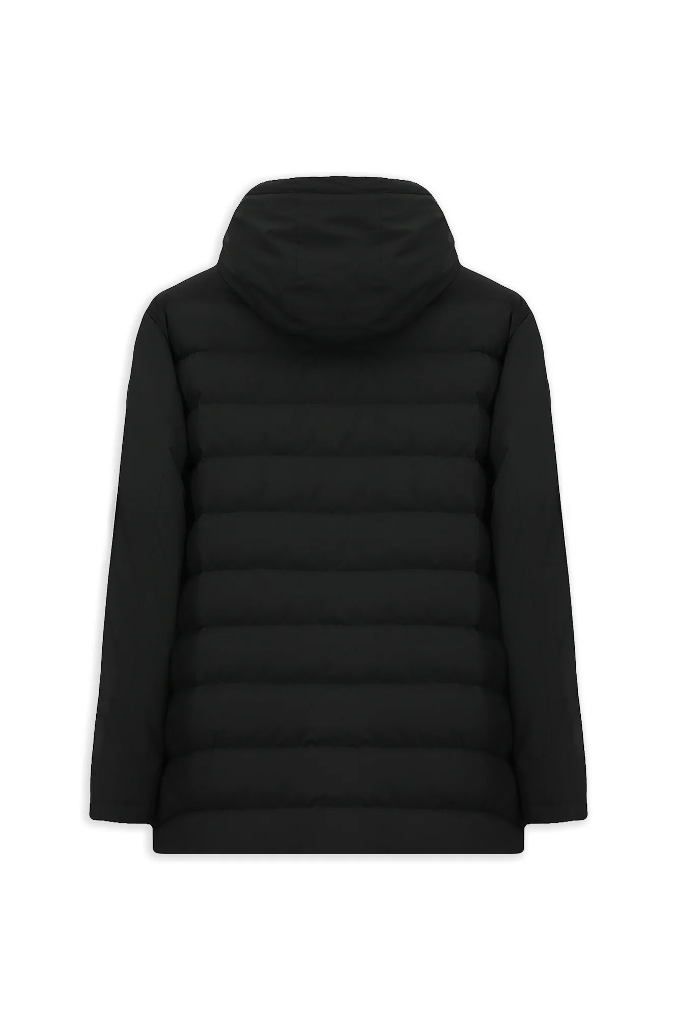 Siyah Slim Fit Dar Kesim Kapüşonlu Cepli Fermuarlı Rüzgar Geçirmez Spor Şişme Mont - Image 2