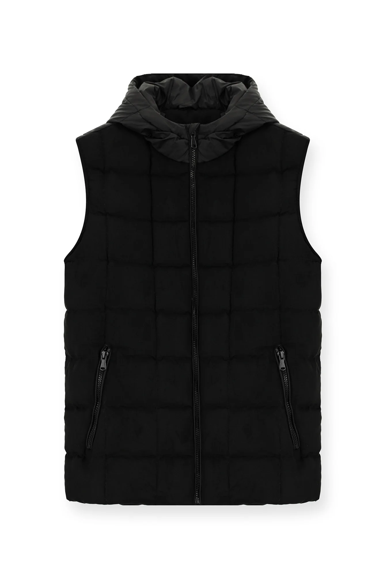 Siyah Slim Fit Dar Kesim Kapüşonlu Spor Yelek - Image 6