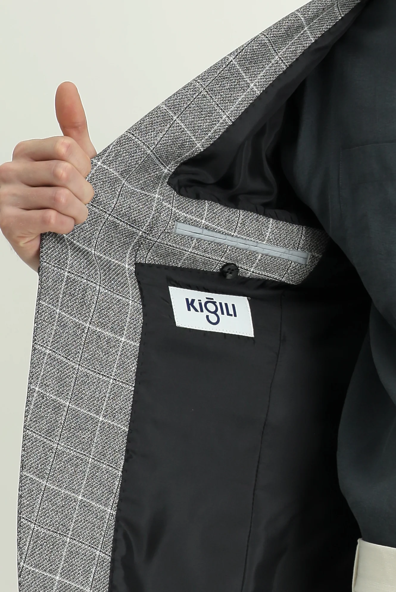 Siyah 7 Drop Slim Fit Dar Kesim Kareli Keten Karışımlı Ceket - Image 6