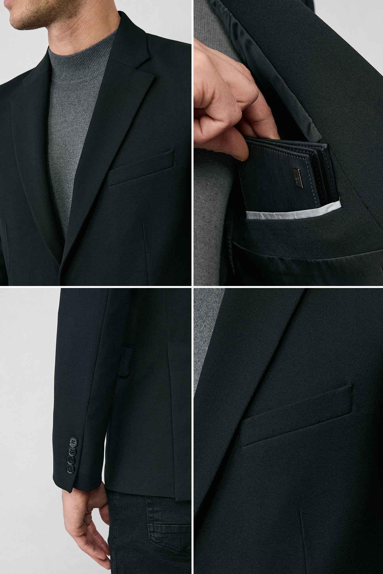Siyah 7 Drop Slim Fit Dar Kesim Mevsimlik Klasik Ceket - Image 3