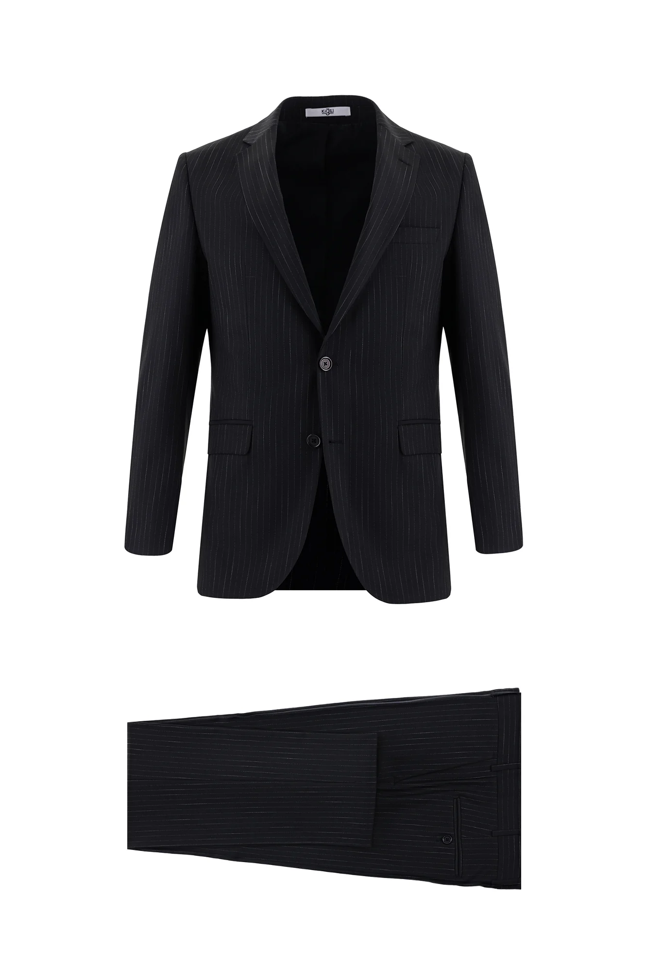 Siyah 7 Drop Slim Fit Dar Kesim Çizgili Takım Elbise
