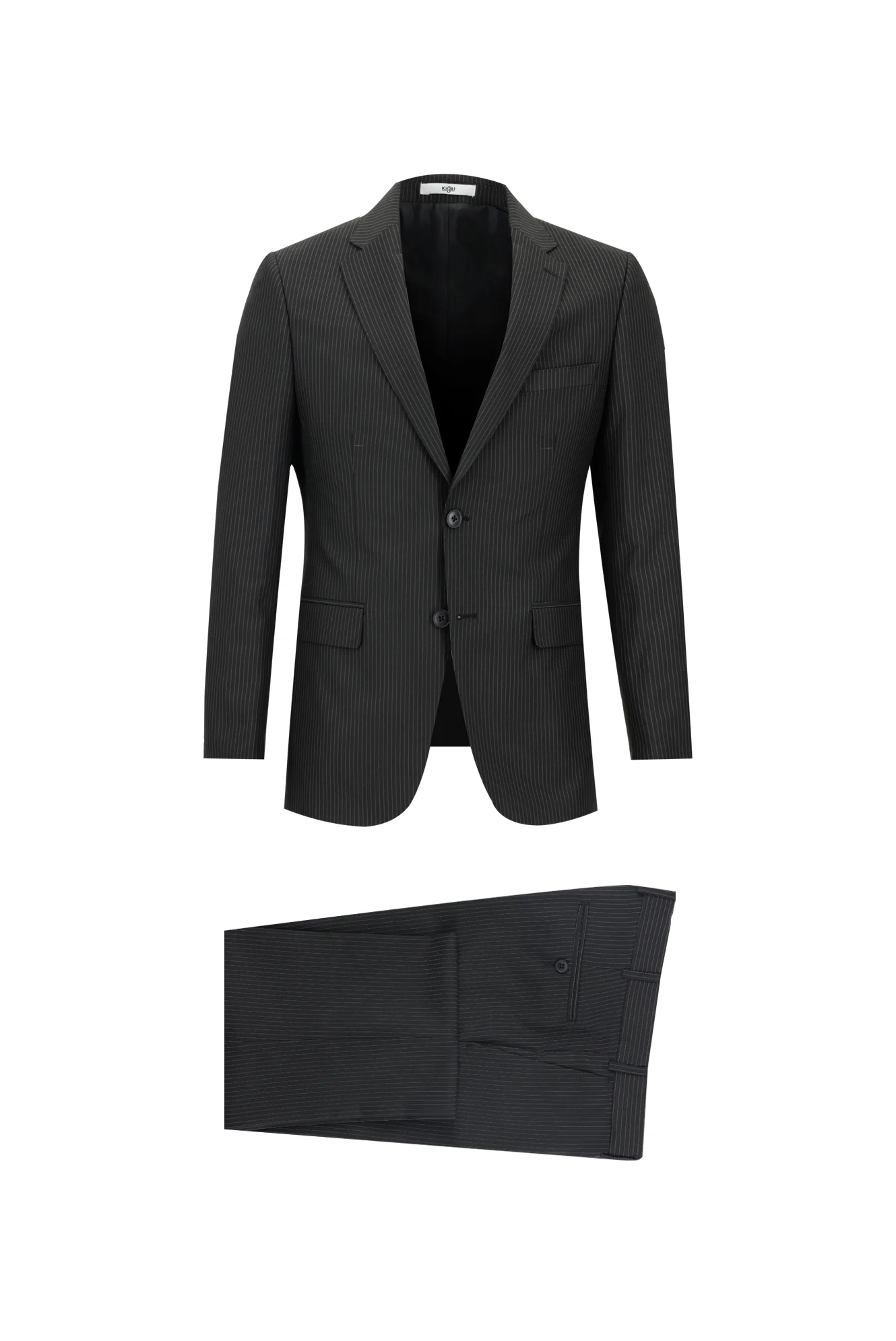 Siyah 7 Drop Slim Fit Dar Kesim Çizgili Takım Elbise