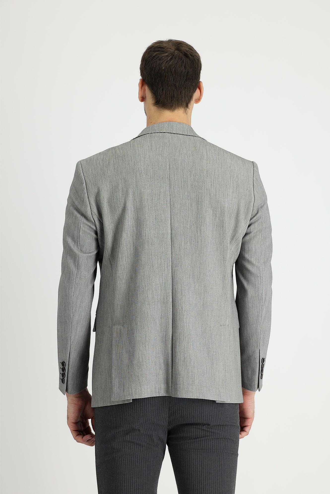 Siyah 7 Drop Slim Fit Dar Kesim Klasik Desenli Ceket - Image 2