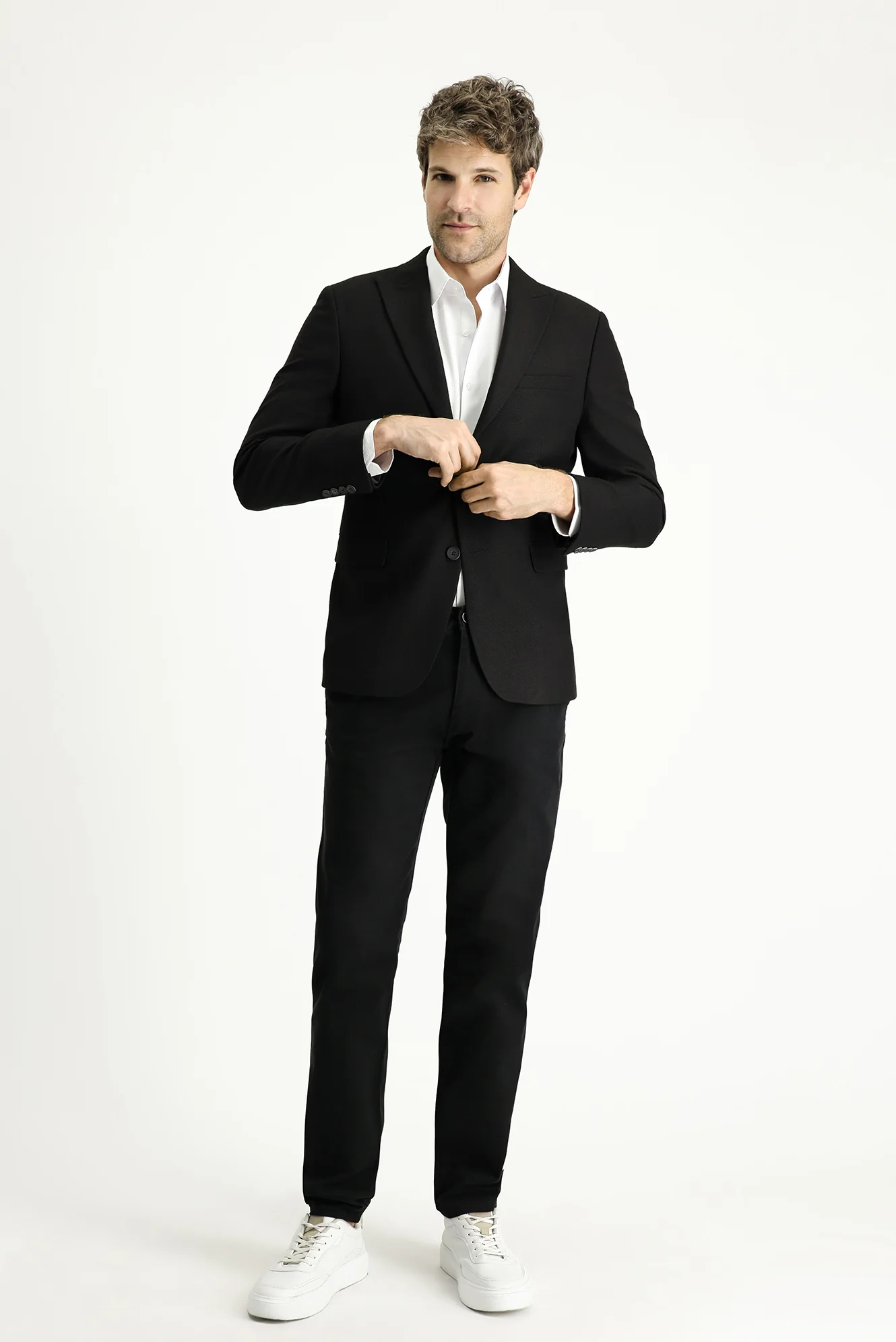Siyah 7 Drop Slim Fit Dar Kesim Klasik Desenli Ceket - Image 2